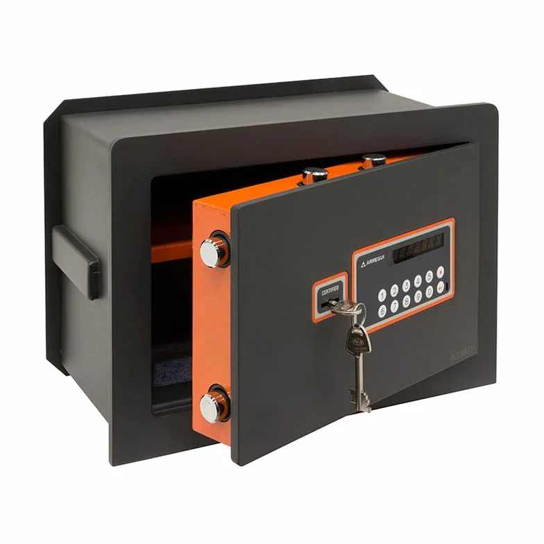 ARREGUI Plus C 181040 Caja fuerte de empotrar a pared con cerradura certificada de llave y codigo | Caja de doble Seguridad para casa y hogar | Fundo extensible | 27 x 38,5 x 20/30 cm | 11 a 19 L