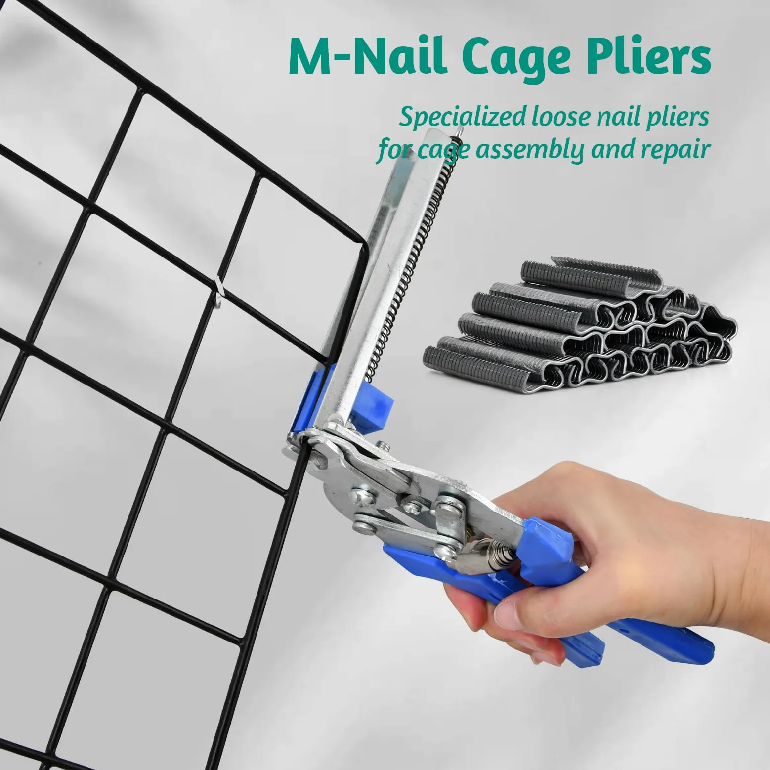 Alicates para Cercas con Mango de Plástico, Tenaza de Anillo con 600 M Clavos, Ideal para Jaulas de Conejos, Gallinas, Mantenimiento, Herramienta Manual para Soldar