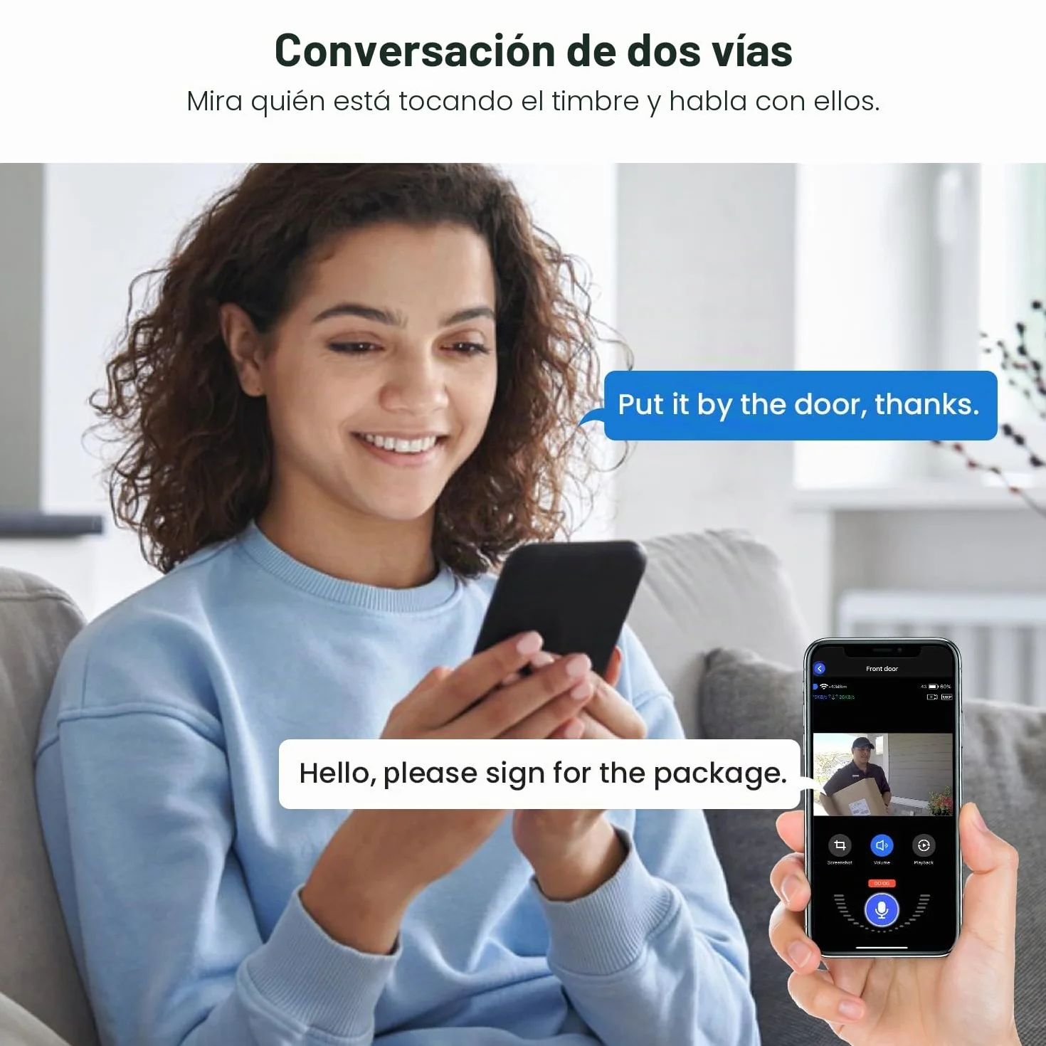 Cámara inalámbrica con timbre de video WiFi con receptor de timbre, detección humana de IA, conversación bidireccional, Wi-Fi de 2.4G, funciona con pilas, almacenamiento en la nube