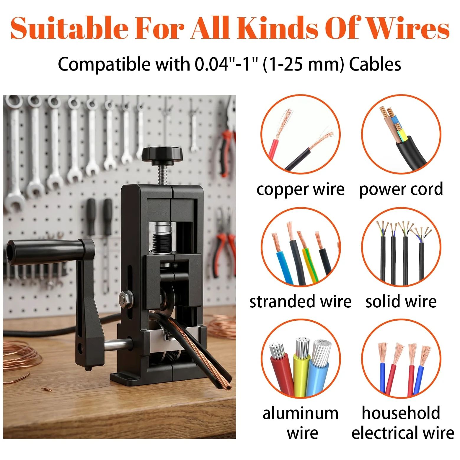 Maquina Pelacables Cobre Automático Manual 1-25 mm Pelador de Cables Compatible con Manivelas y Taladros Eléctricos Alicates Pelacables Para Reciclaje Chatarra Cobre Cable Maquina de Pelar Profesional