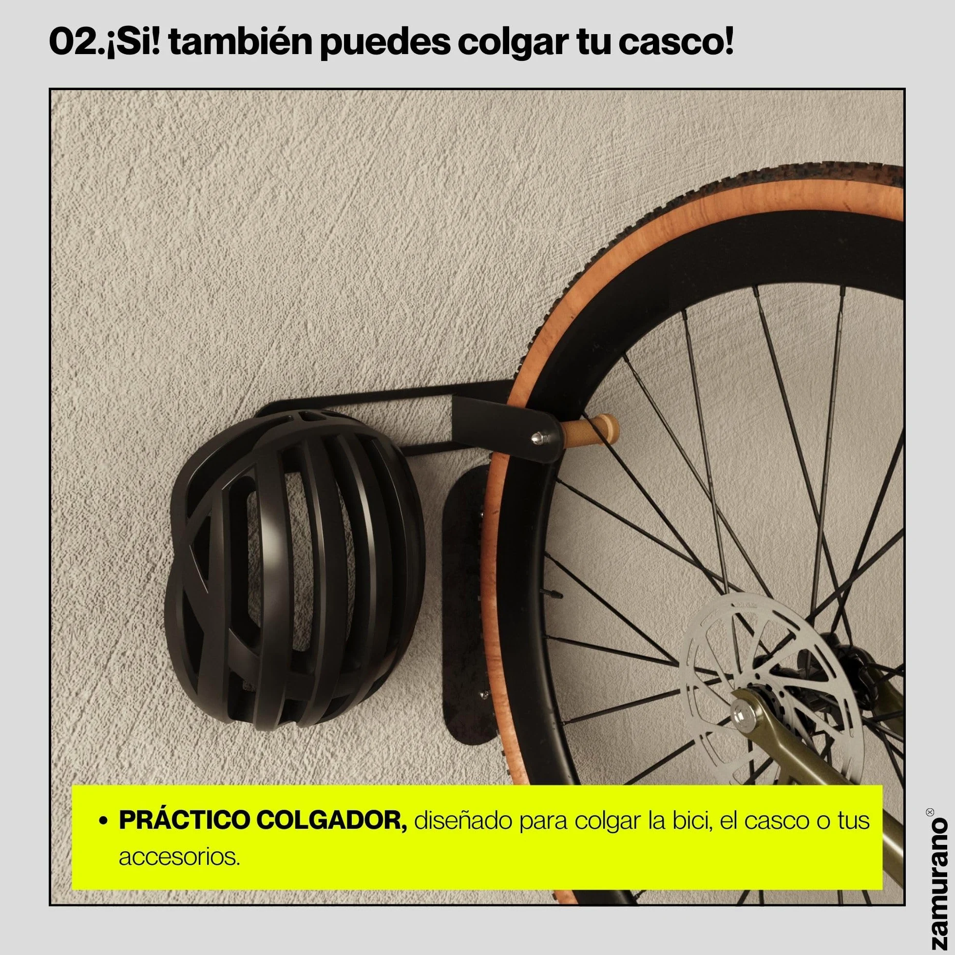 Soporte bicicleta pared, gancho bici vertical, colgador bicicleta y casco negro para bicis de carretera, mtb, eléctricas. (1)