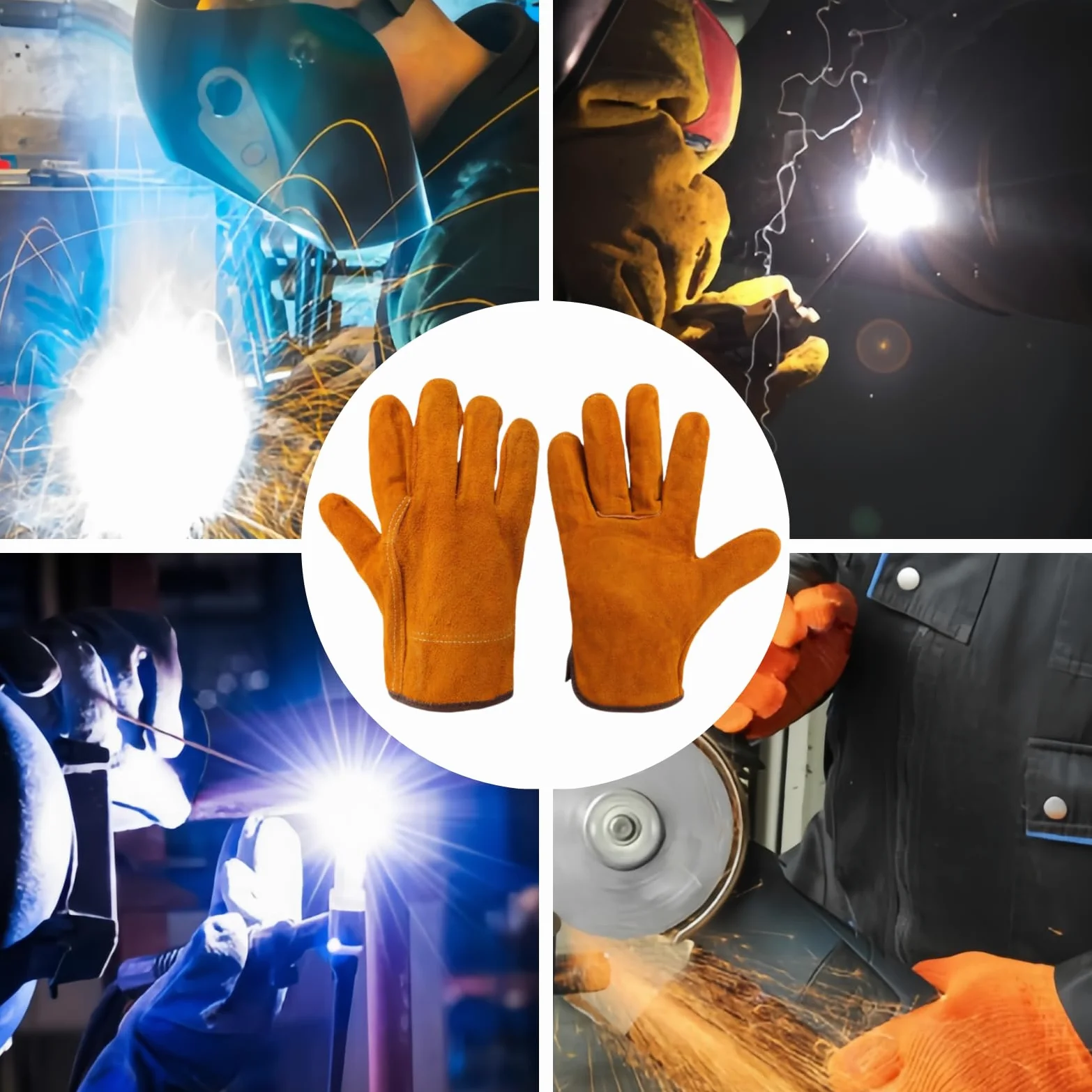 Tokaneit 2 Piezas Guantes Soldador Profesionales, Guantes Jardinería Cuero, Guante Cuero Soldadura, Doble Costura en Los Dedos, para Soldar Electrodo, Barbacoas, Jardinería, Amarillo