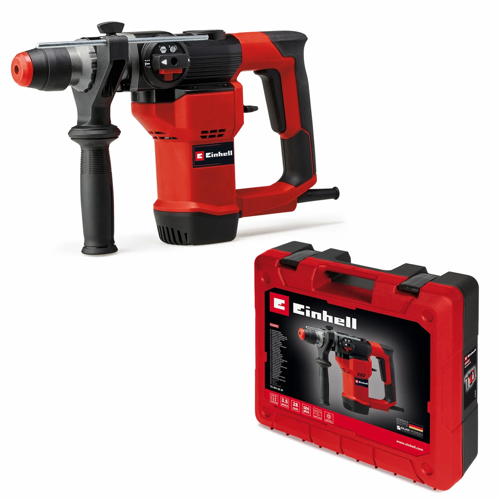 Einhell Martillo perforador TC-RH 28 3F (950 W, 3,5 J, mecanismo percutor neumático, SDS-plus, tope de profundidad, perforación/perforación con percusión/cincelado con fijación, incl. maletín)