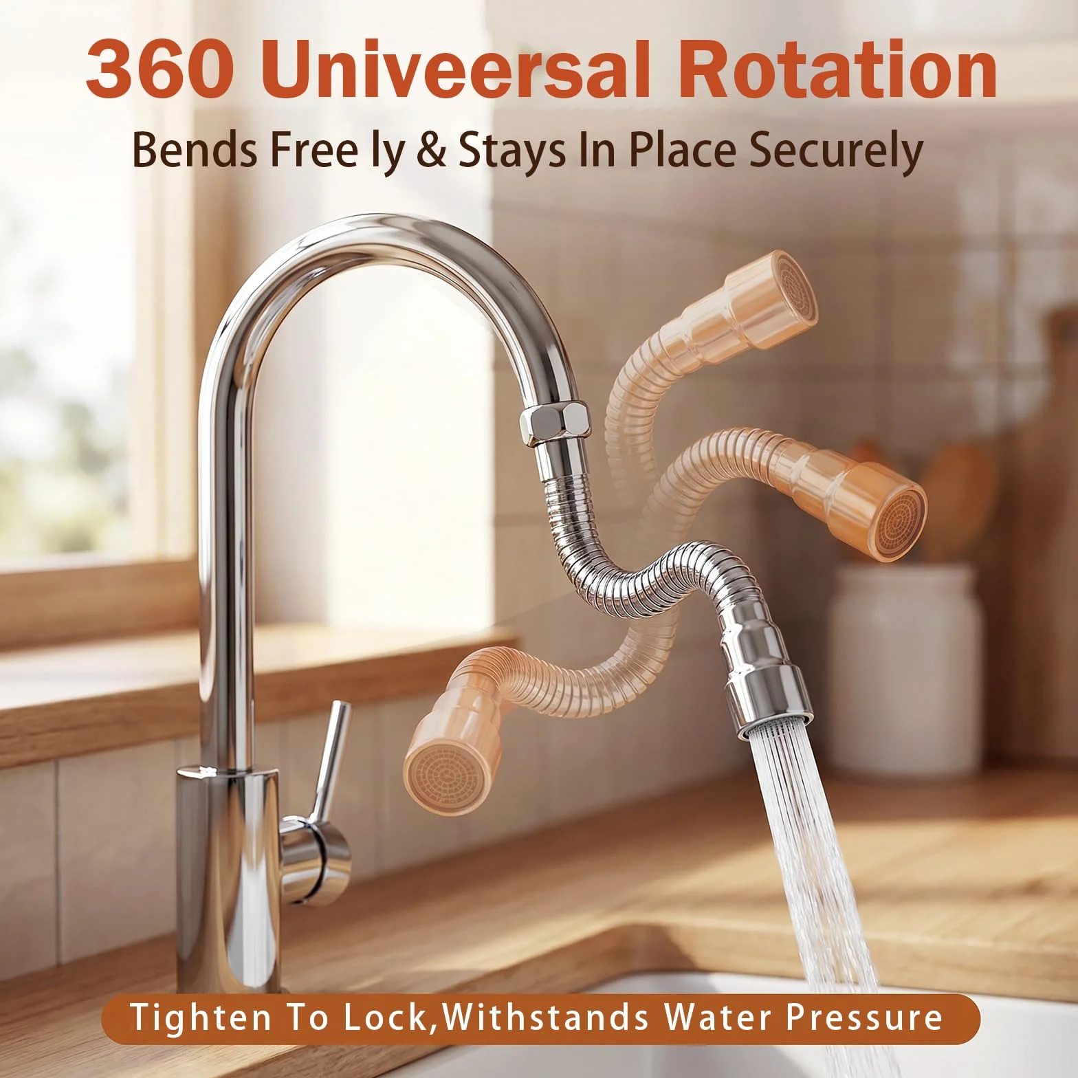 Alargador Grifo Cocina Flexible de Acero Inoxidable 304, 30 cm, Orientación Fija, Ideal para Cepillarse los Dientes, Lavarse la Cara y el Pelo, y para Recoger el Agua en el Fregadero
