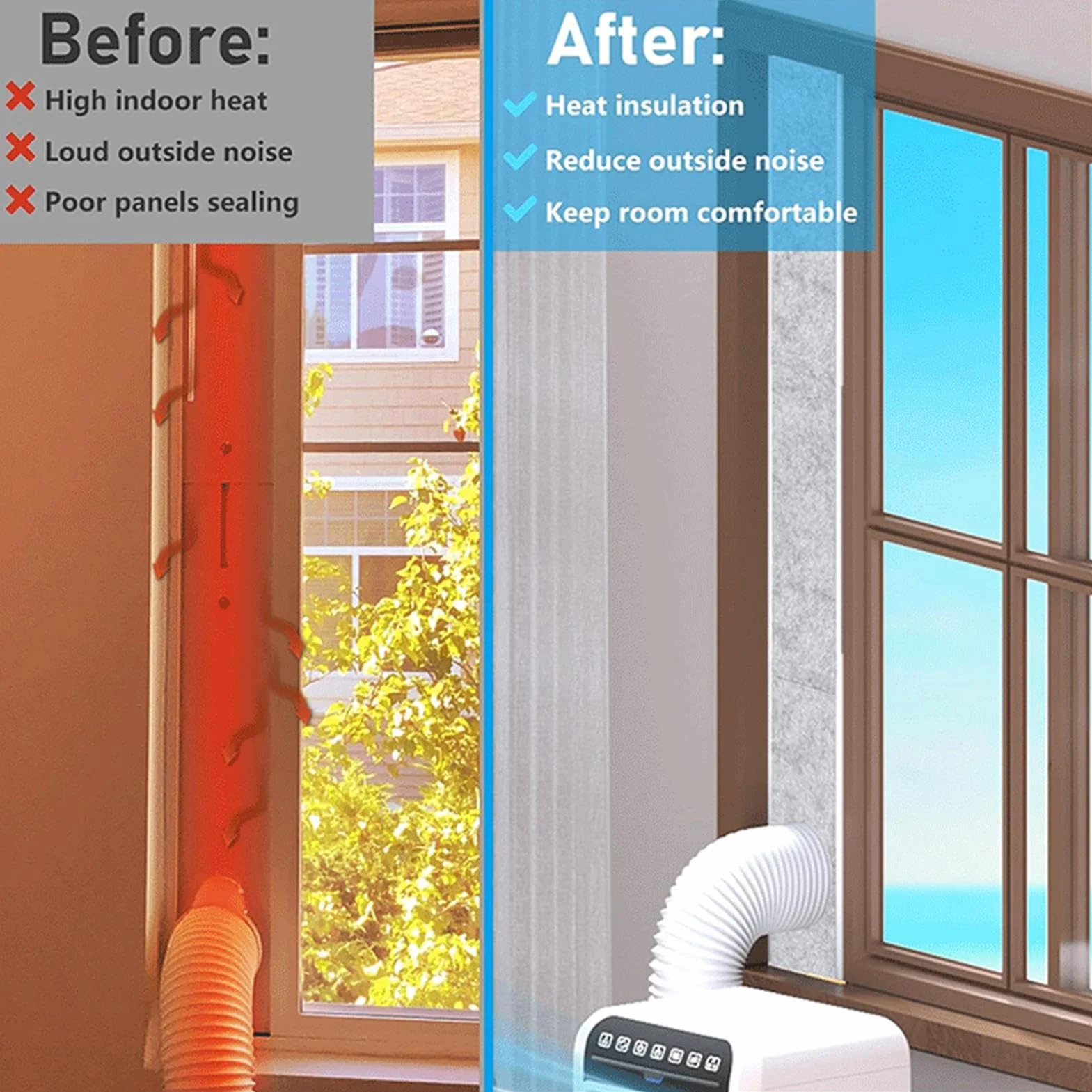 Set de aire acondicionado portátil - Partes laterales de espuma para aire acondicionado | Placa aislante para aire acondicionado | Set de ventilación y aislamiento para casa, sótano, garaje