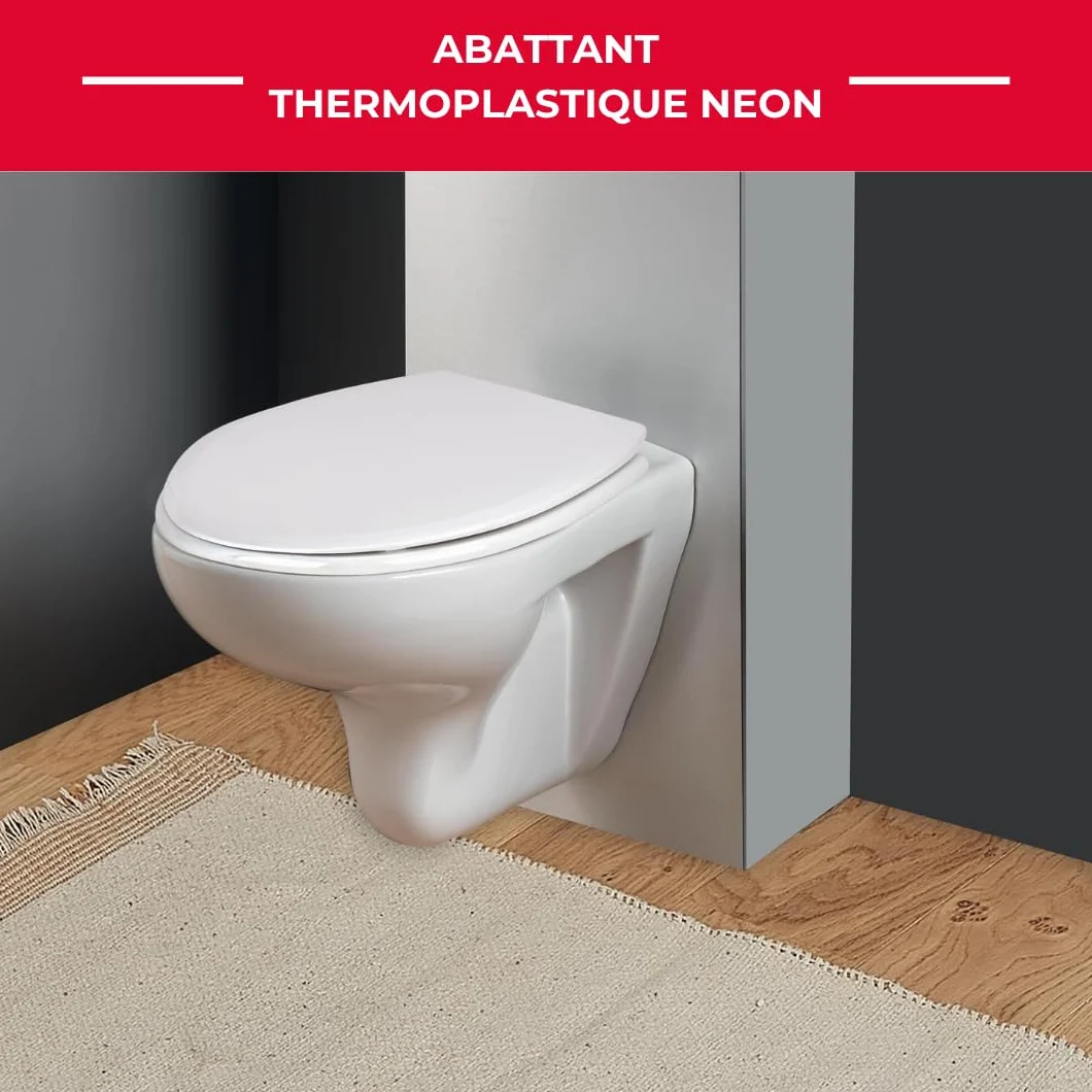 Wirquin, blanco 20719017 - Tapa de inodoro de neón termoplástico en forma de U con bisagras de plástico Lock