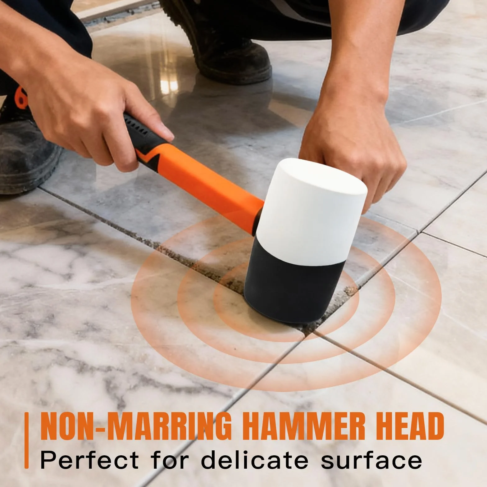 Mazo de goma - Mazo de cara blanda de 32 oz para la instalación de suelos y carpintería - Con mango de fibra de vidrio para proteger la superficie Rubber Mallet