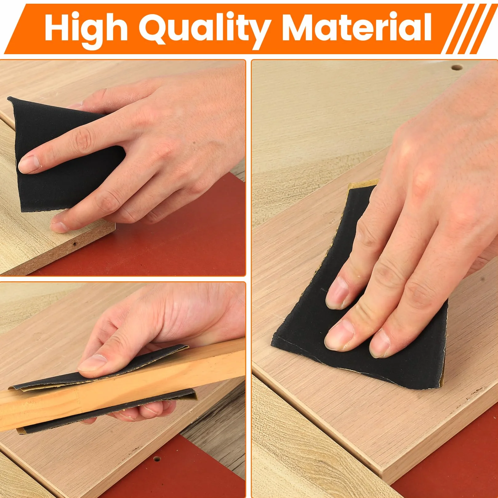 Juego de papel de lija de, 104 piezas: incluye 100 hojas de papel de lija, 3 esponjas de lija y 1 lijadora manual; grano 60-800; ideal para madera, metal y pintura.