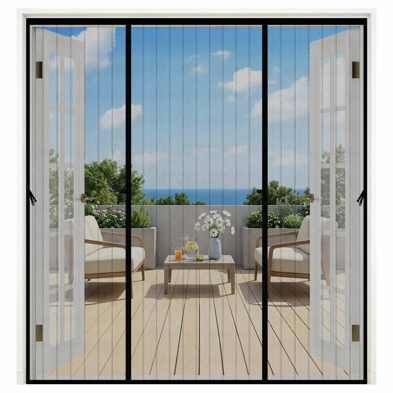 Mosquitera Puerta,190x212cm Mosquitera Puerta Magnetica Corredera Grandes,Doble Apertura Lateral,Automáticamente,Sin Necesidad de Taladrar,Contra Respirable,para Puertas Exteriores Balconera Terrazas
