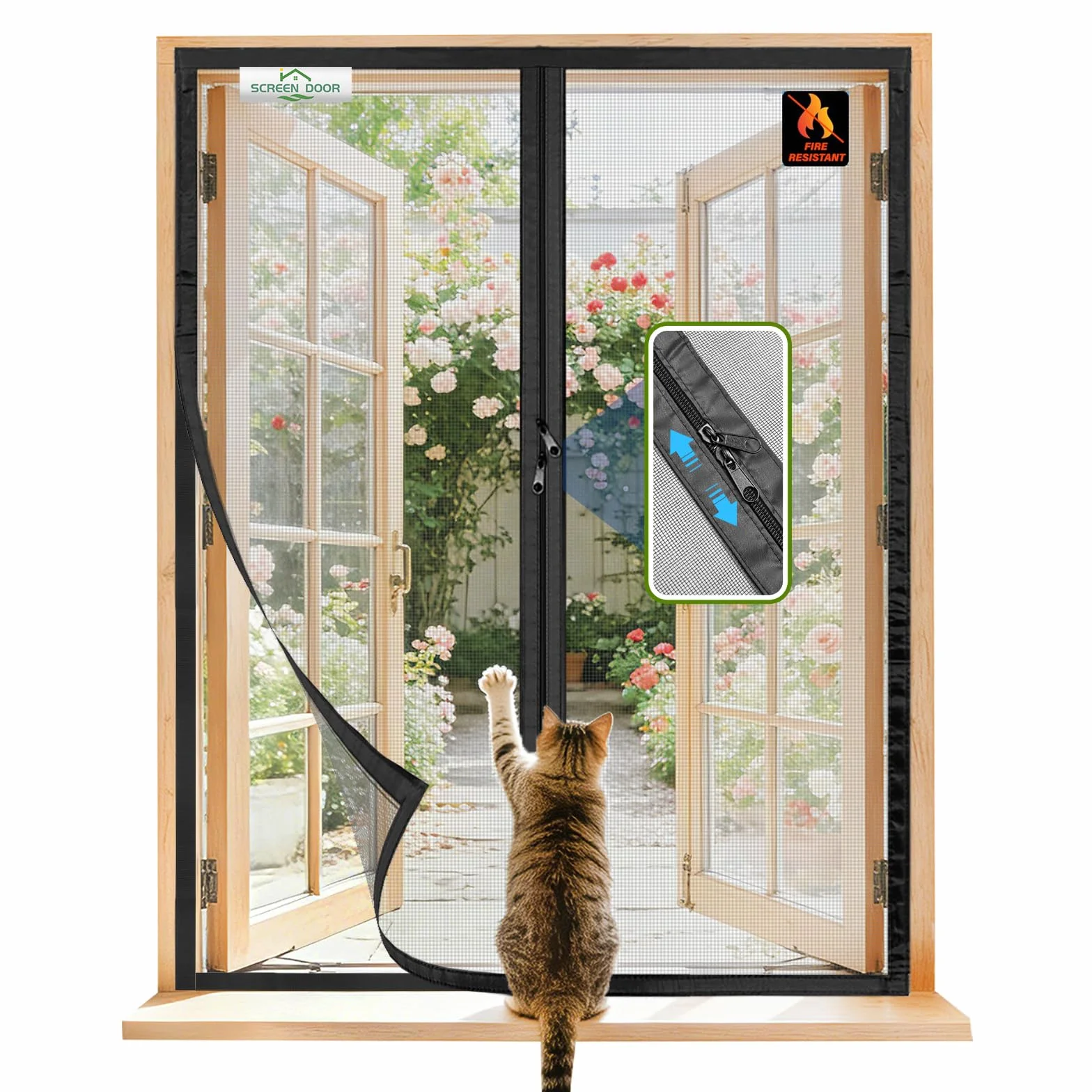 SCREEN DOOR Mosquitera para Ventanas 130x130 cm, Instalación Sencilla, Fibra de Vidrio Ignífuga y Resistente al Desgarro, Cremallera Práctica, Diseño Minimalista, Negro