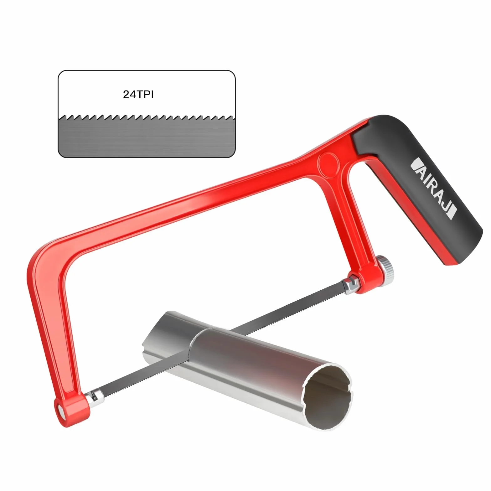 AIRAJ Sierra para Metales,Sierra de Mano con 4 Cuchillas Reemplazables de 150 mm,Hojas de Sierra Afiladas de Dientes Finos,Mini Sierra de Mano para Madera,Metales Blandos,Tubos de PVC,Plásticos