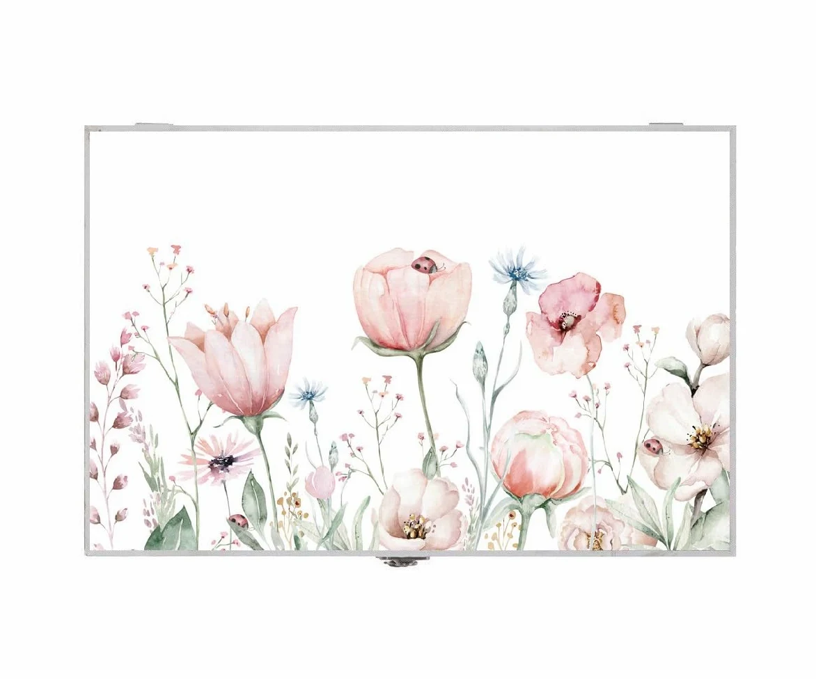 Tapa Contador Luz o Cuadro Eléctrico de Madera Flores de 46x6x32 cm, Cubre Contador para Entrada Pasillo Original (Flores con Mariquitas)