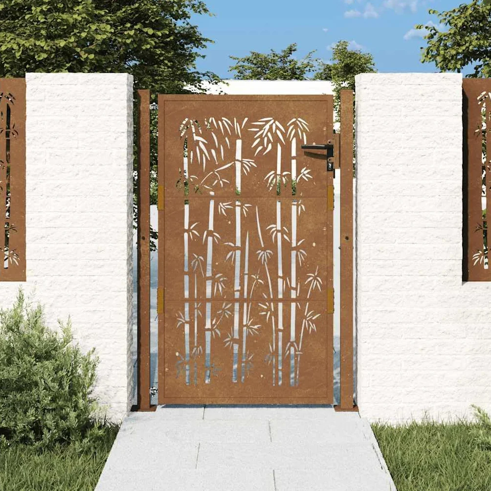 vidaXL Puerta de jardín Acero corten diseño bambú 100x125 cm, Puerta de Valla, Puerta de Exterior, Puerta de Metal, Puerta de Seguridad