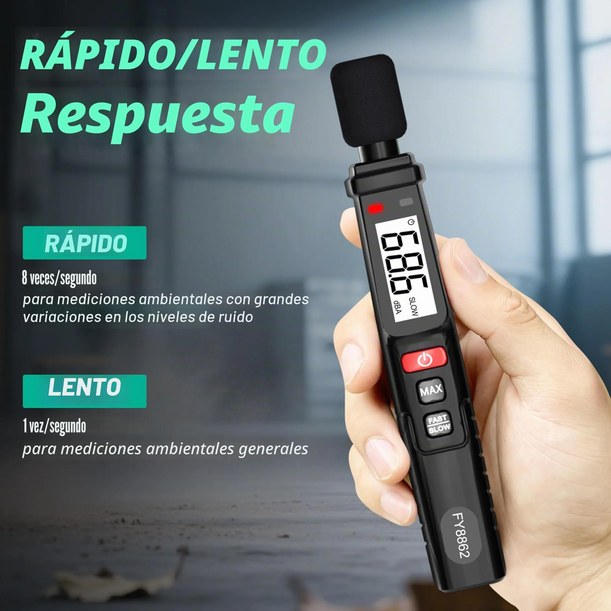 Medidor de decibelios, medidor de nivel de sonido digital 30-130 dB(A), medidor SPL portátil con pantalla LCD retroiluminada, medidor de ruido de audio con MAX/MIN, retención de datos, linterna Home