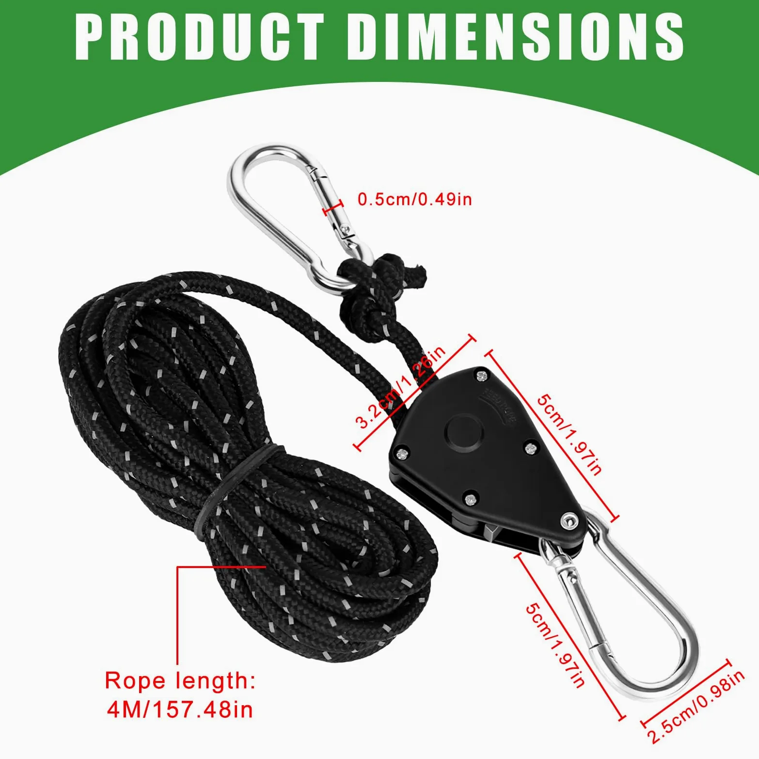8 ganchos de trinquete, cuerdas tensoras de 4 m con tensor de cuerda, carraca resistente de 1/8 pulgadas para plantas, ventilador, luz, plantas de interior (negro)