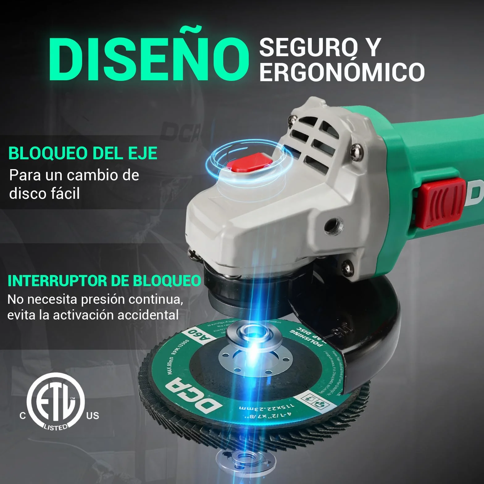DCA Amoladora Angular 860W 125 mm, 11.800 rpm, Cuerpo Ultra Fino (Circunferencia 178 mm), Carcasa de Engranajes Compacta, 1,6 kg Ligera Radial para Corte y Lijado