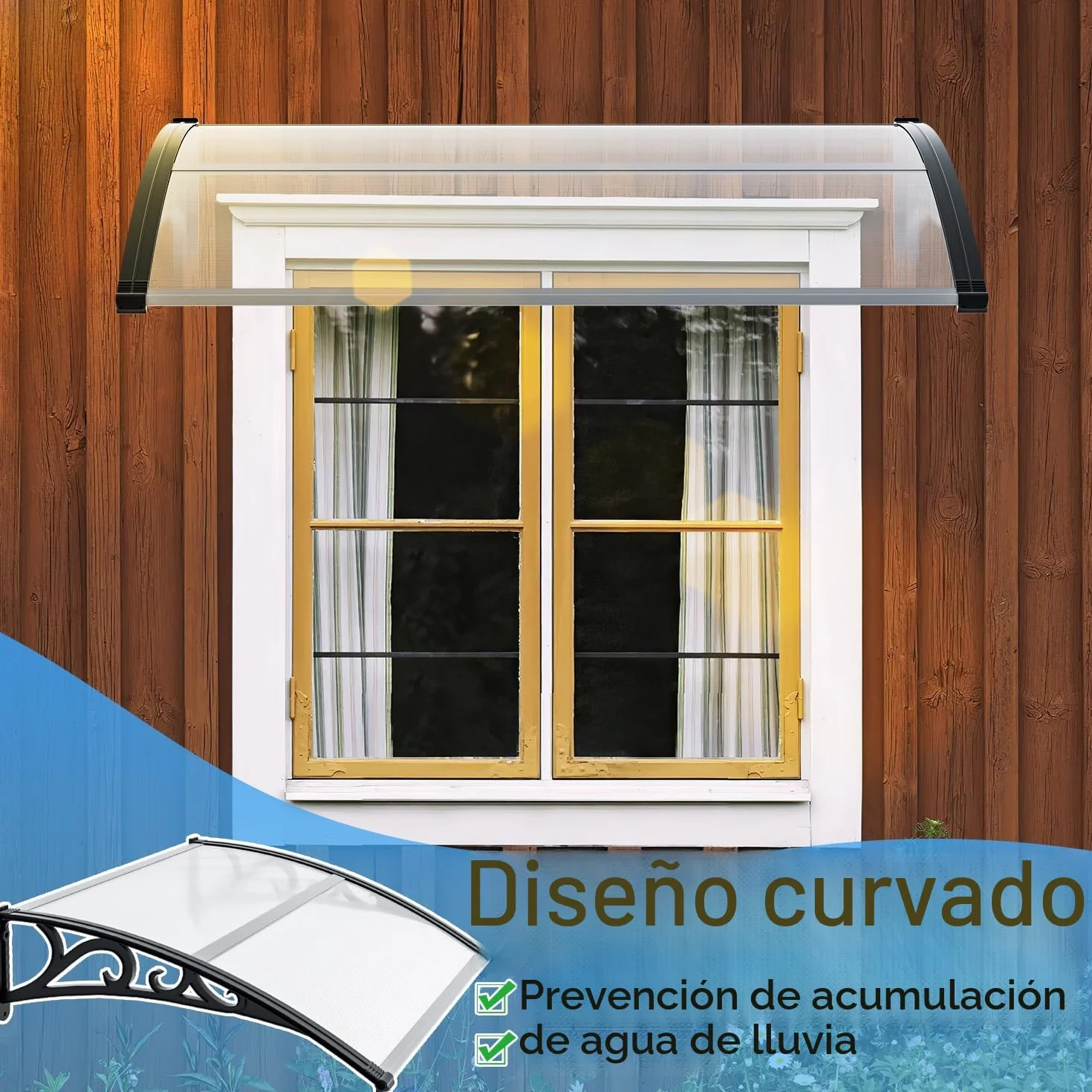 Sonnewelt Marquesina Puerta Entrada 100x120 cm Techo Policarbonato Hueco 5 mm Estructura ABS Arco Transparente Inclinado Protección Lluvia Sol