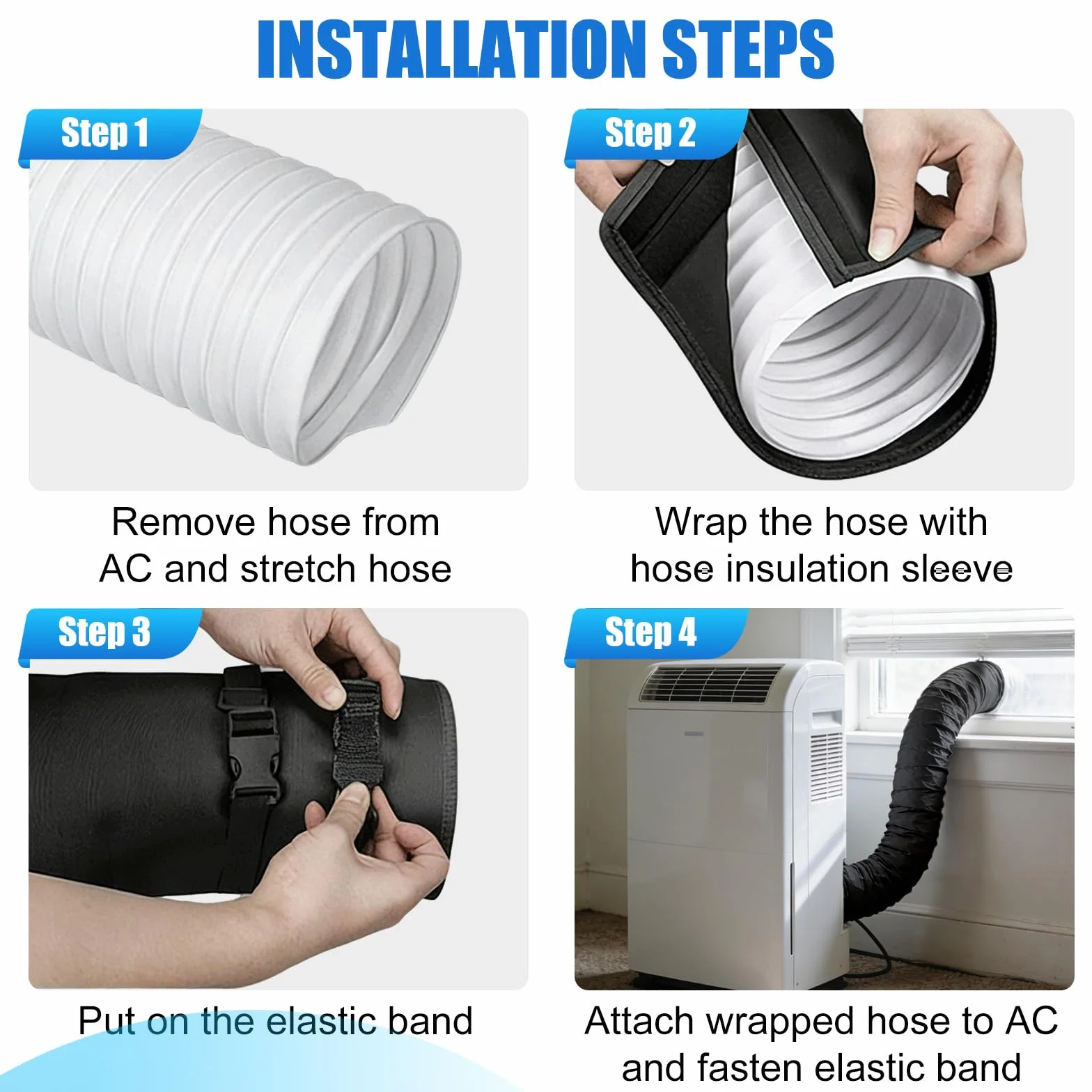 Cubierta Aislante para Manguera de Aire Acondicionado, Funda Aislamiento para Conducto Escape 12.7-15cm Diámetro, 3 Correas Negro