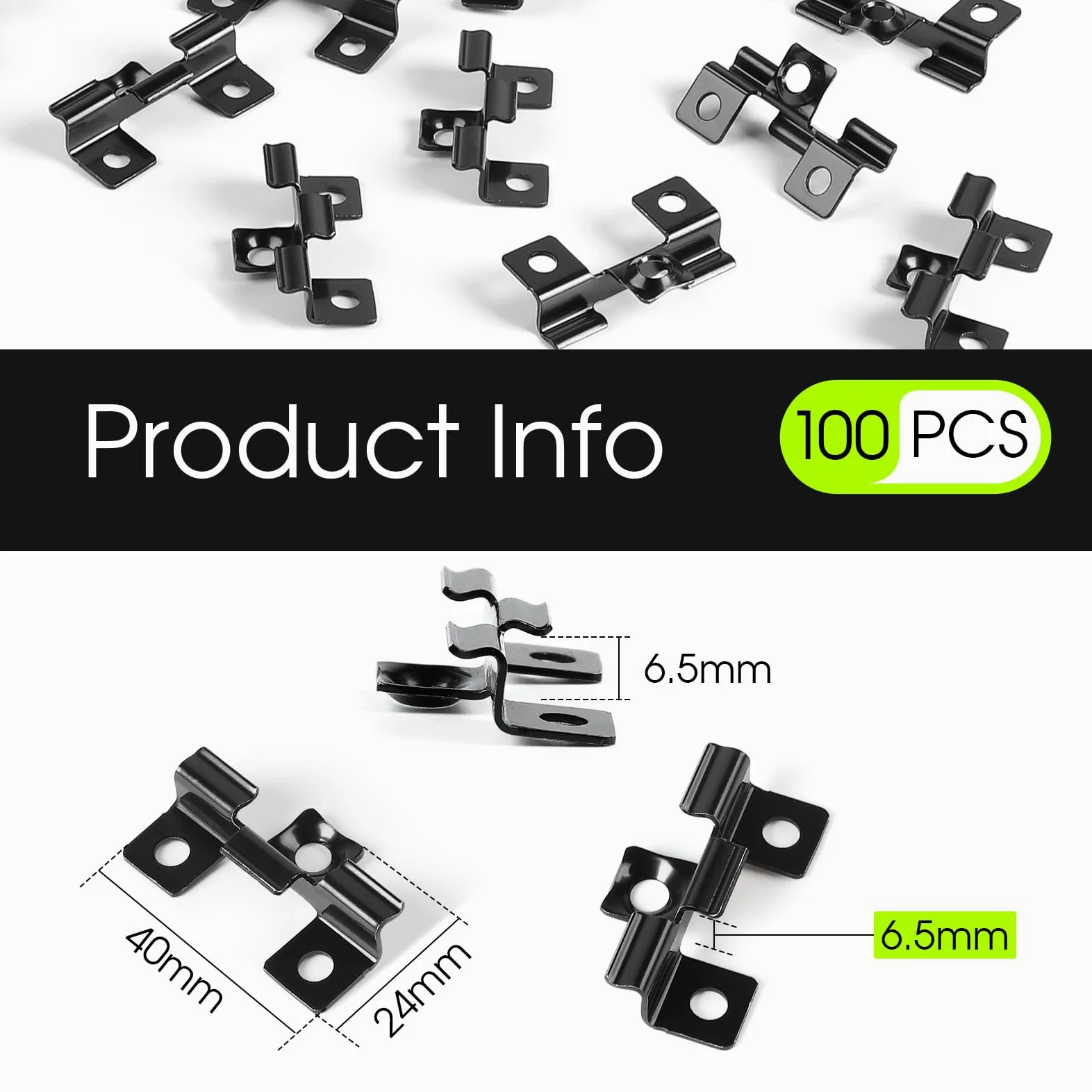 WPC clips 100 clip di fissaggio Acciaio inox di fissaggio per terrazze 6,5mm Clip per pavimenti in composito Fissaggio nascosto Clip di fissaggio in acciaio Campo di serraggio 6,5 mm, Nero