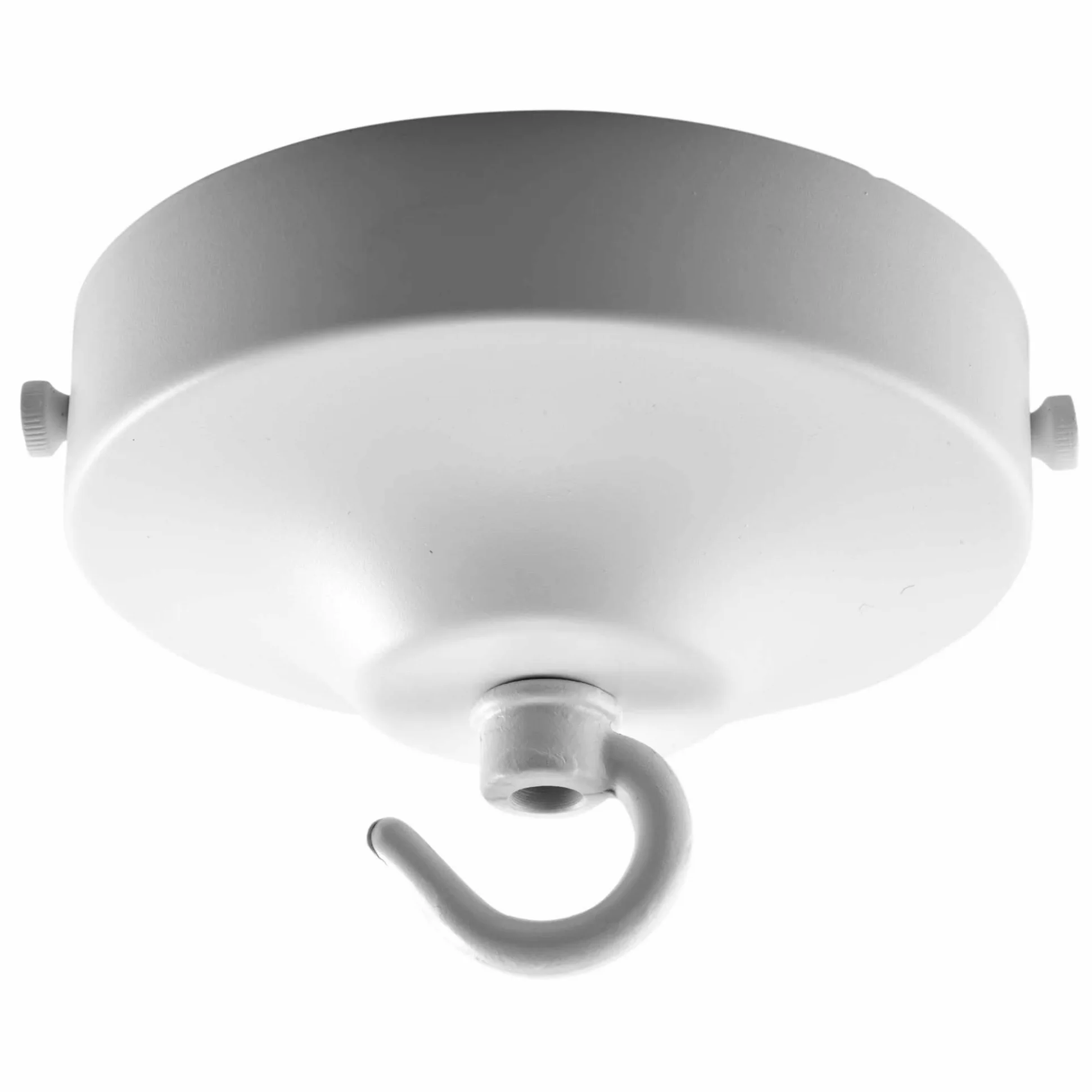 ElekTek Rosetón para techo cóncavo de 100 mm de diámetro con pletina de montaje y gancho - Para lámparas colgadas y candelabros - Acabados con recubrimientos metálicos y en polvo Blanco Brillante