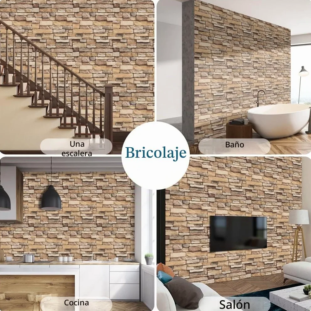 Arthome 44cmx10m vinilo adhesivo muebles Ladrillo Piedra Marrón, Papel Pintado Autoadhesivo Adhesivo Contacto Papel decorativo para Revestimiento, Paredes, Chimeneas, Cocina, Pegatina Impermeable