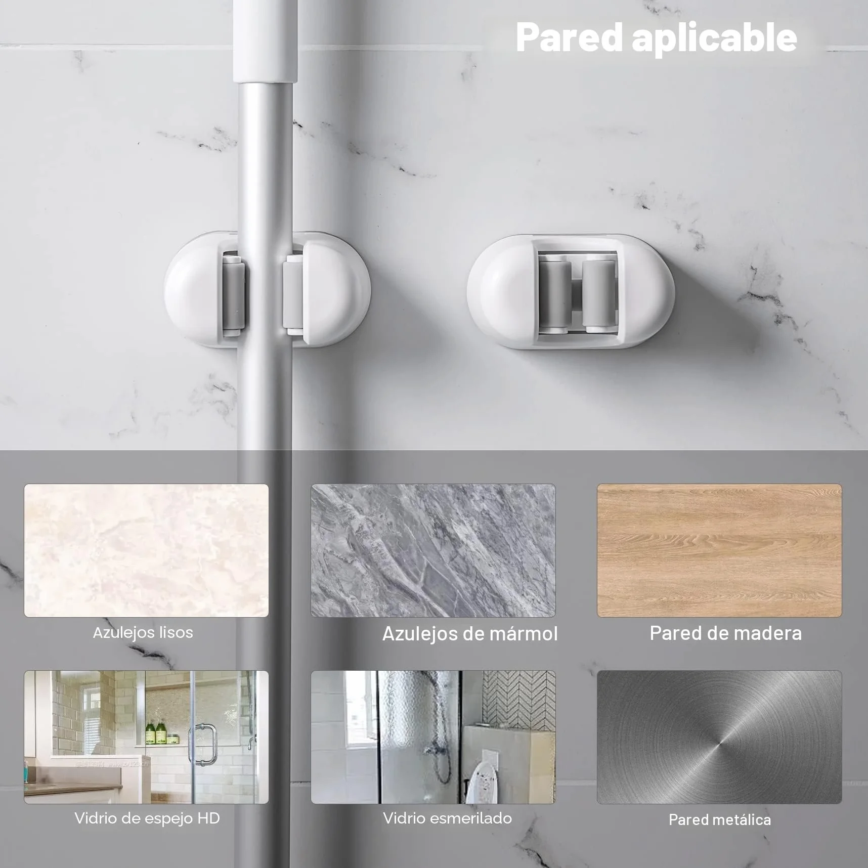 CORNERIA Soporte para Escobas 3 Piezas - Soporte para Trapeador de montaje en pared, Colgador de Fregonas para Hogar Cocina Baño Garajes - Soportes p