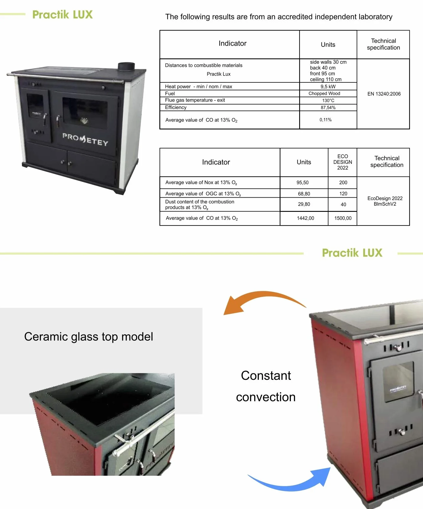 Estufa de leña Practik Lux 9,5 kW metal con compartimento y placa de cocción beige/negro