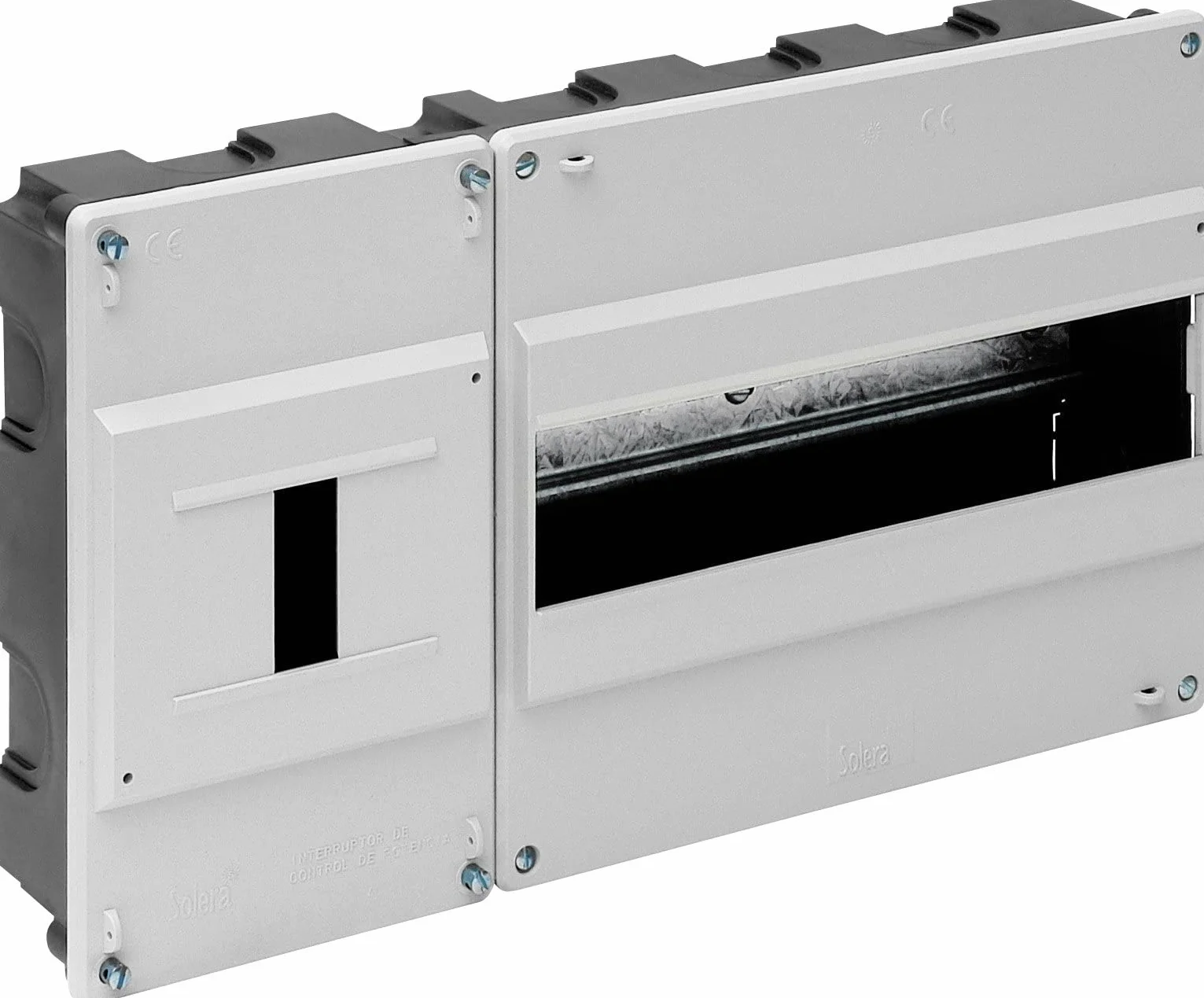 Solera 680B - Caja para ICP y distribución. ICP de 1 a 4 elementos y hasta 40A. 348x188x55.Blanco. Empotrar.