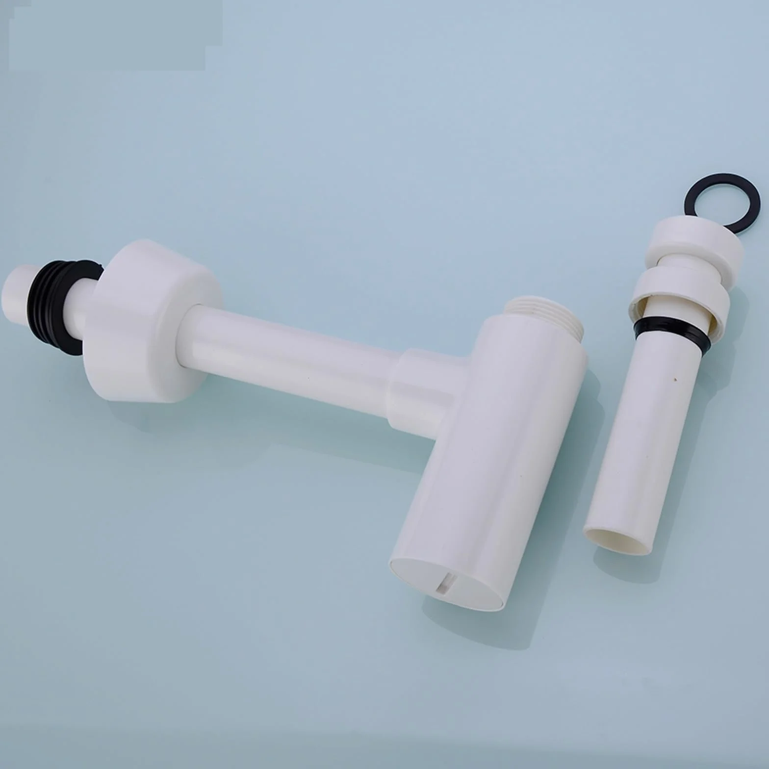 Lavabo sifónico Trampa for Botellas Sifón Redondo ABS Plástico Baño Tocador Lavabo Tubería Residuos Desagüe emergente Blanco con desbordamiento.