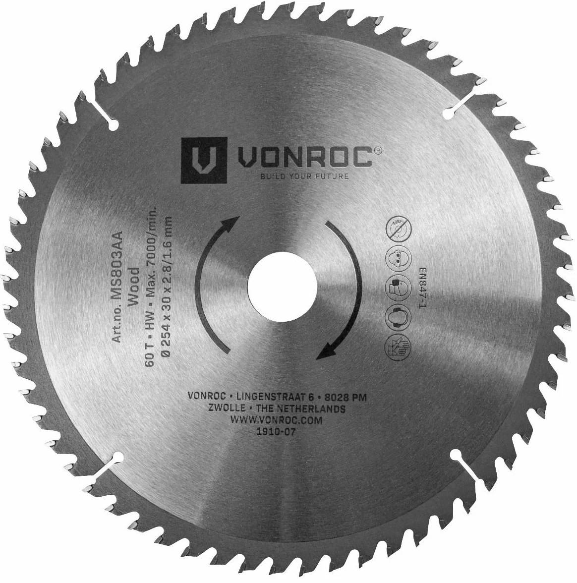 VONROC Hoja de sierra para ingletadora 254 x 30mm 60T