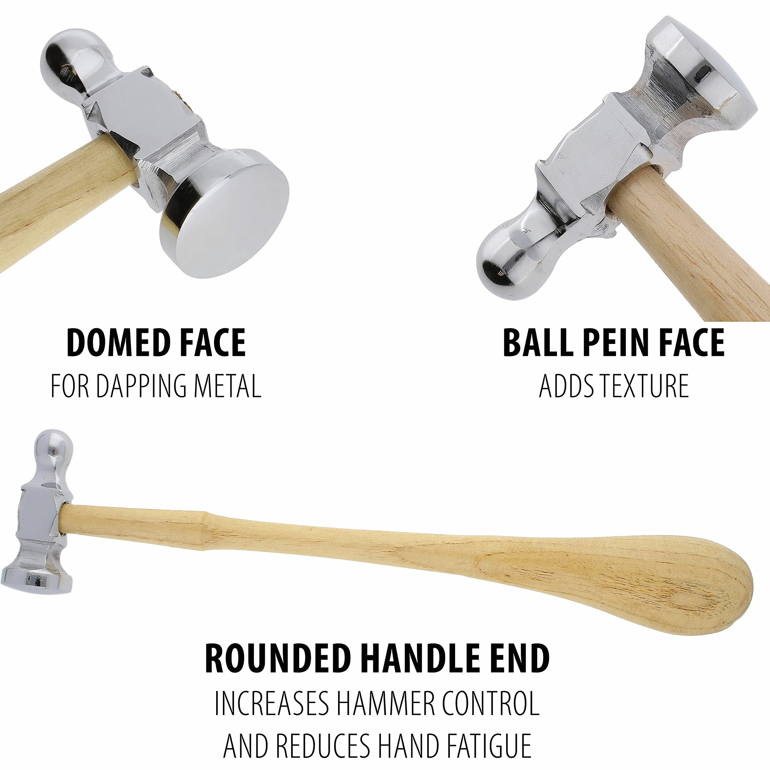 The Beadsmith Martillo de persecución de dos caras Mango de madera de 11.5 pulgadas, cabeza de acero de 5.7 cm con una bola de 14 mm y cara abovedada de 25 mm, herramienta de metal utilizada para