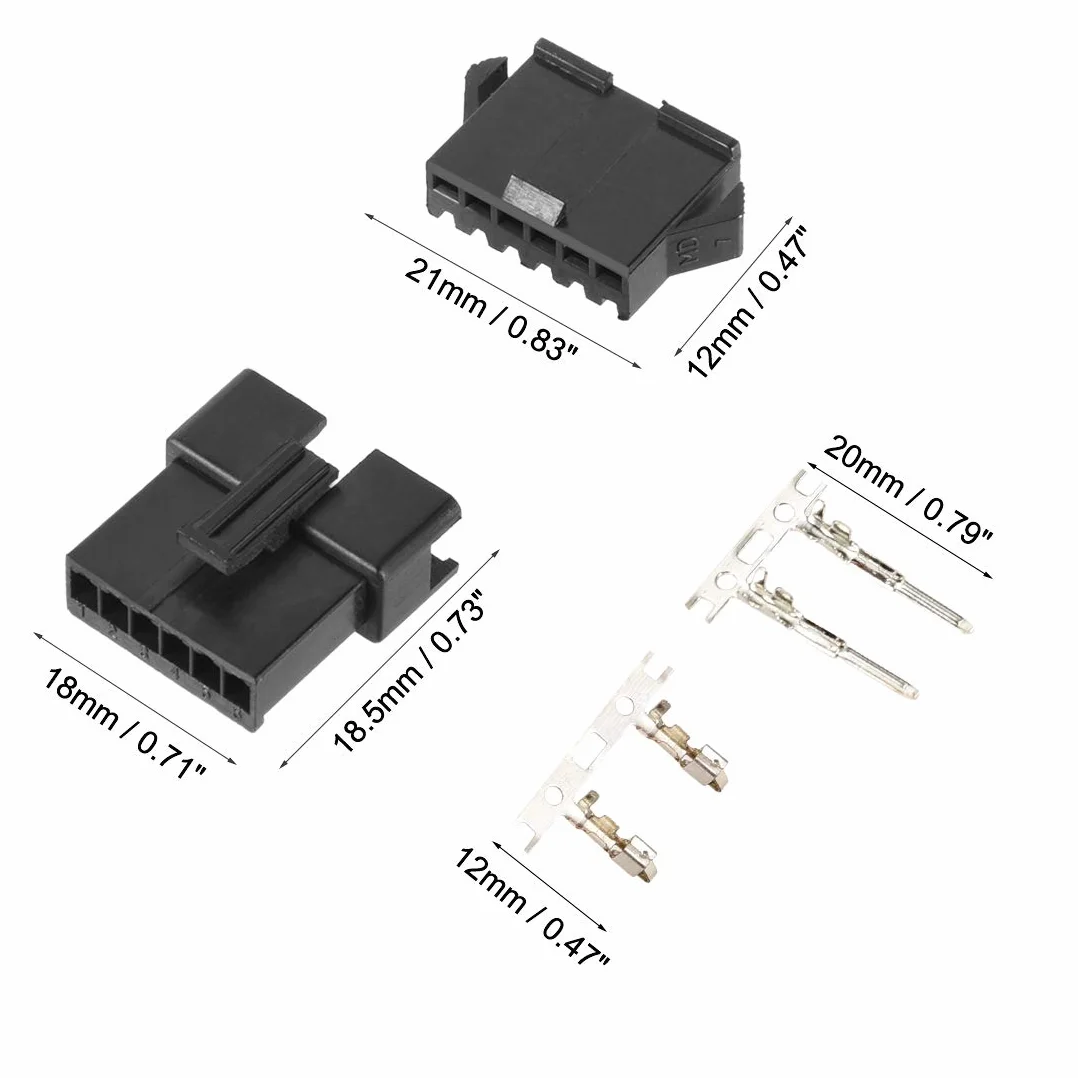 sourcing map 20 Pares Conector de Terminal de crimpado de Carcasa JST-SM de 2,54 mm de plástico Negro de 6 Pines Hembra Macho