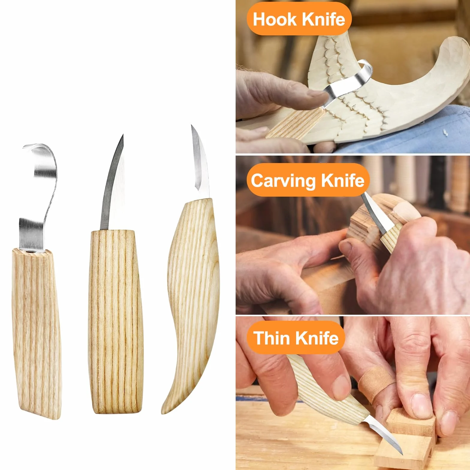 Traxenta Kit Cuchillos para Tallar Madera, 25 PCS Herramientas para Tallar Madera, Juego de Gubias para Tallar Madera, Wood Carving Tools para Principiante, Adultos, Niños, 11 Cuchillo de Talla