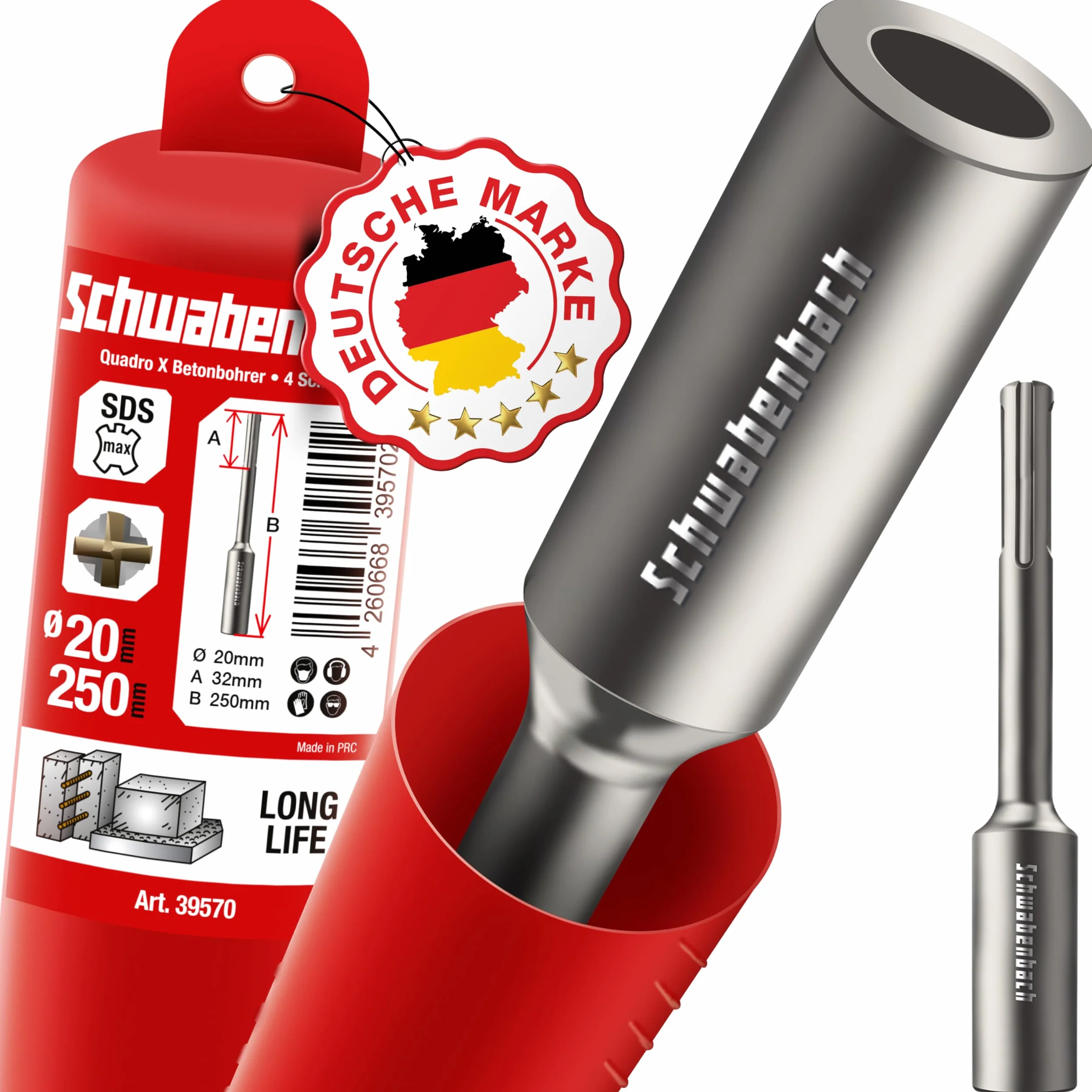 SCHWABENBACH® Insertador SDS Max para Picas de Tierra 250 x Ø32 mm – Herramienta para Clavar Varillas de Puesta a Tierra, Piquetas y Anclajes – Interior Ø20,5 mm, Acero Robusto para Martillo Demoledor