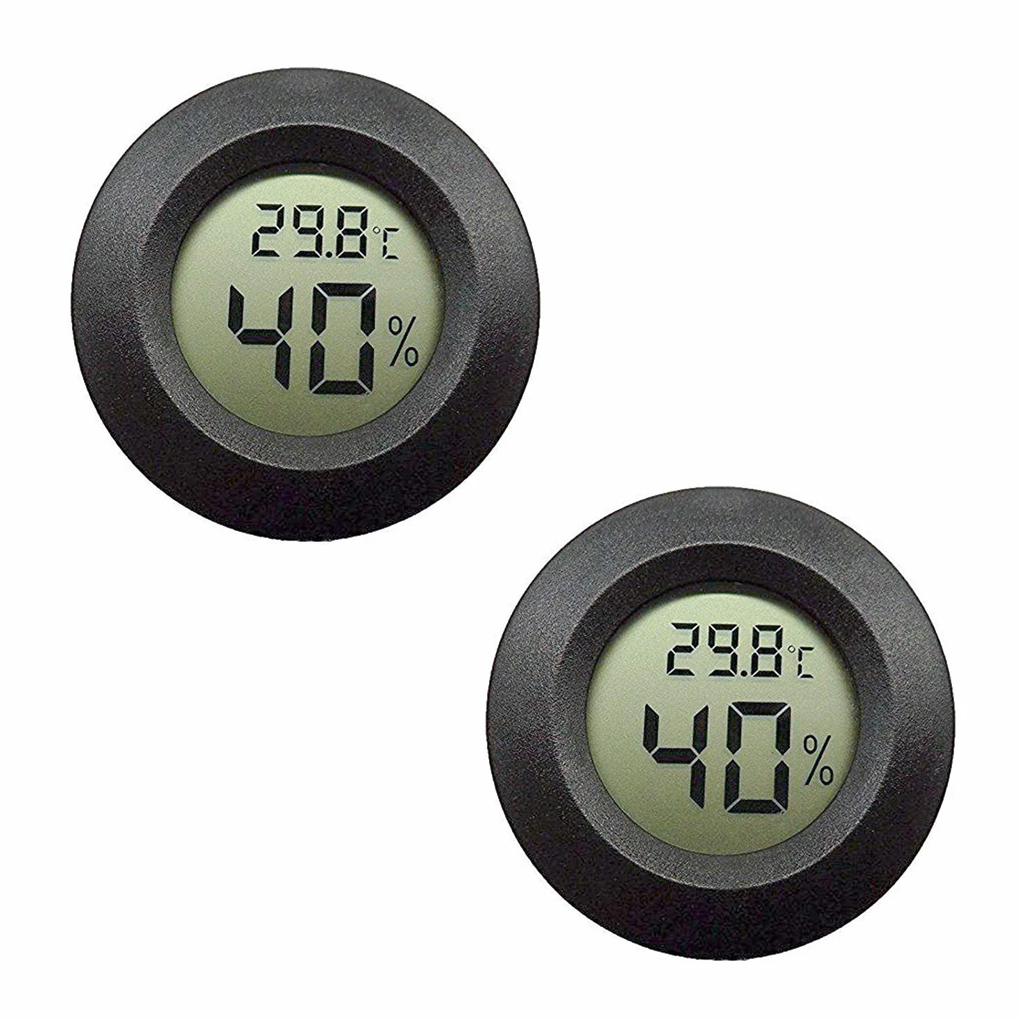 2pcs Mini Digital LCD Temperatura Humedad Medidor Termómetro Higrómetro Ronda - Negro