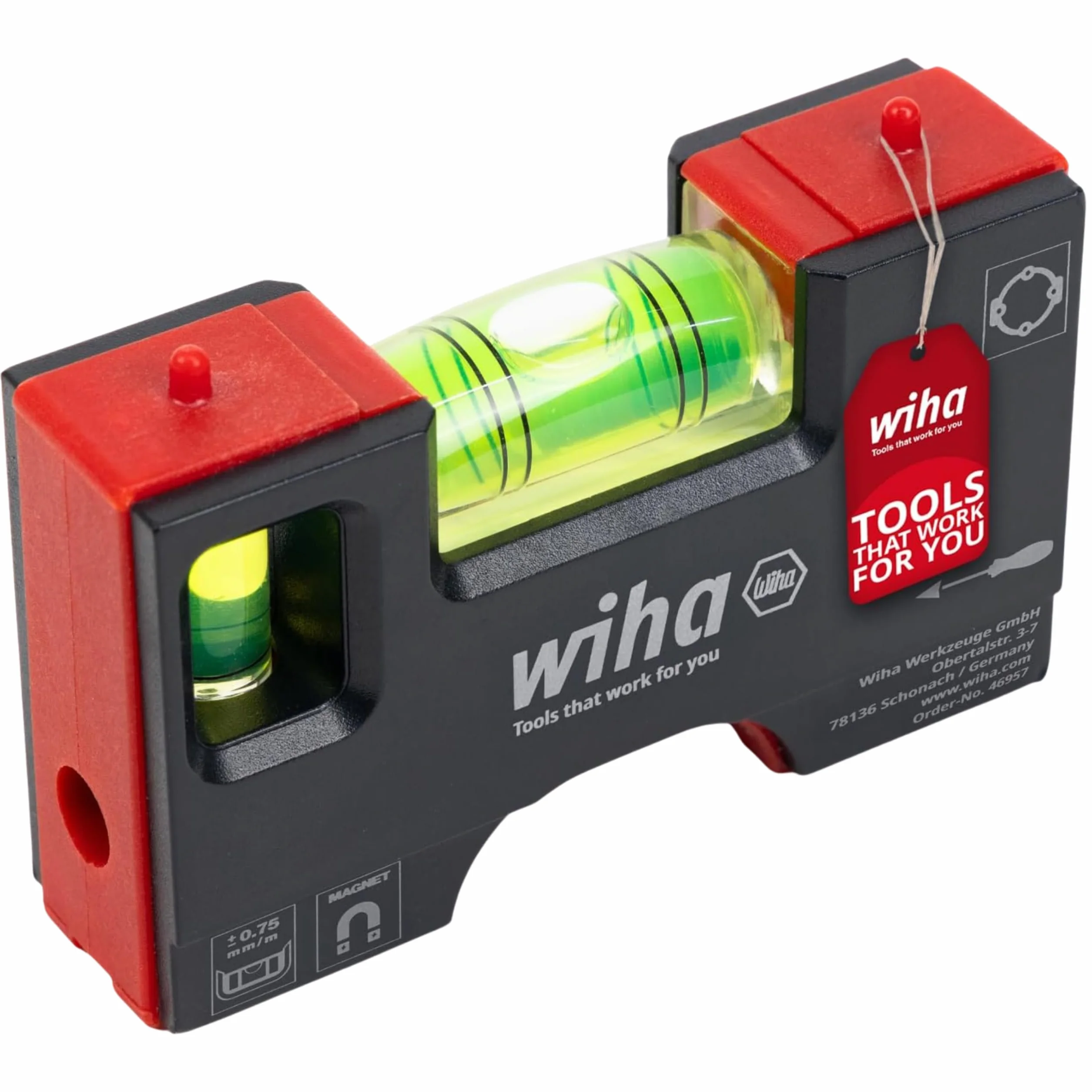 Wiha Mini nivel de burbuja Pocket I 10 cm con imán I Herramienta electricista para enchufe I Nivel horizontal de 4 anillas + nivel vertical para una alineación precisa I Nivel magnético (46957)
