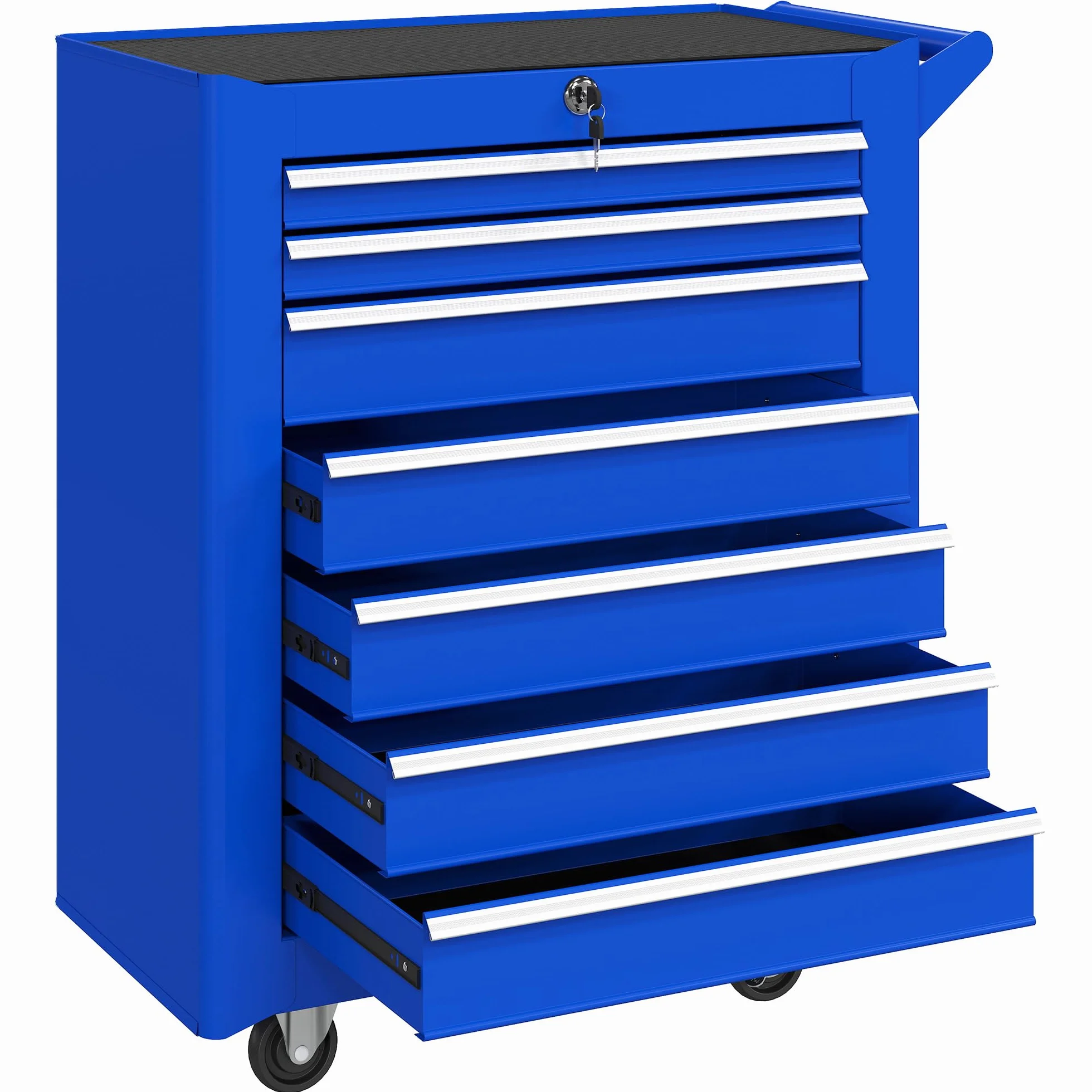 DURHAND Carro de Herramientas 7 Cajones con Cerradura, Asa, 2 Ruedas Freno de Bloqueo, Azul