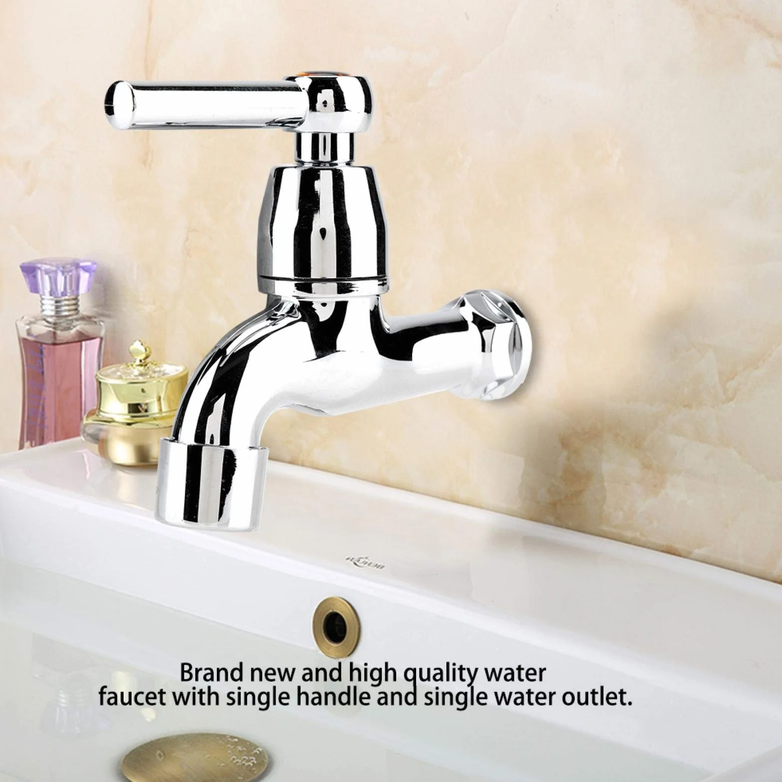 EBTOOLS Grifo de Lavabo Montado en la Pared, Grifo de Lavadora de Agua Fría, Monomando, Cromado, Plateado, Perfecto para Cocina y Baño