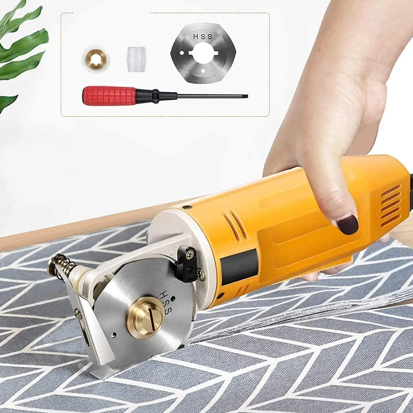Cortadora de tela eléctrica rotativa Tijeras Eléctricas para Tejidos con Espesor de Corte de 1 para tela, cuero y alfombra con cuchillas