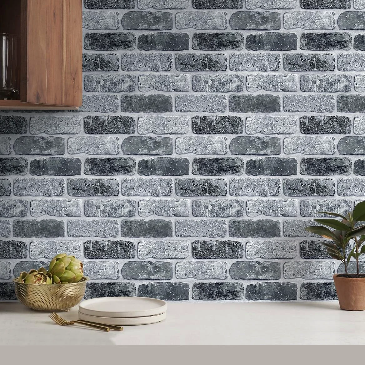 COMSTICKC Paneles de Pared 3D Autoadhesivos Ladrillo, 10 Piezas, 30 x 30 cm, 3D Piedra Ladrillo Papel Pintado Adhesivos, PVC 3D Decorativo Panel de Pared para Salón Oficina Cocina,Impermeables