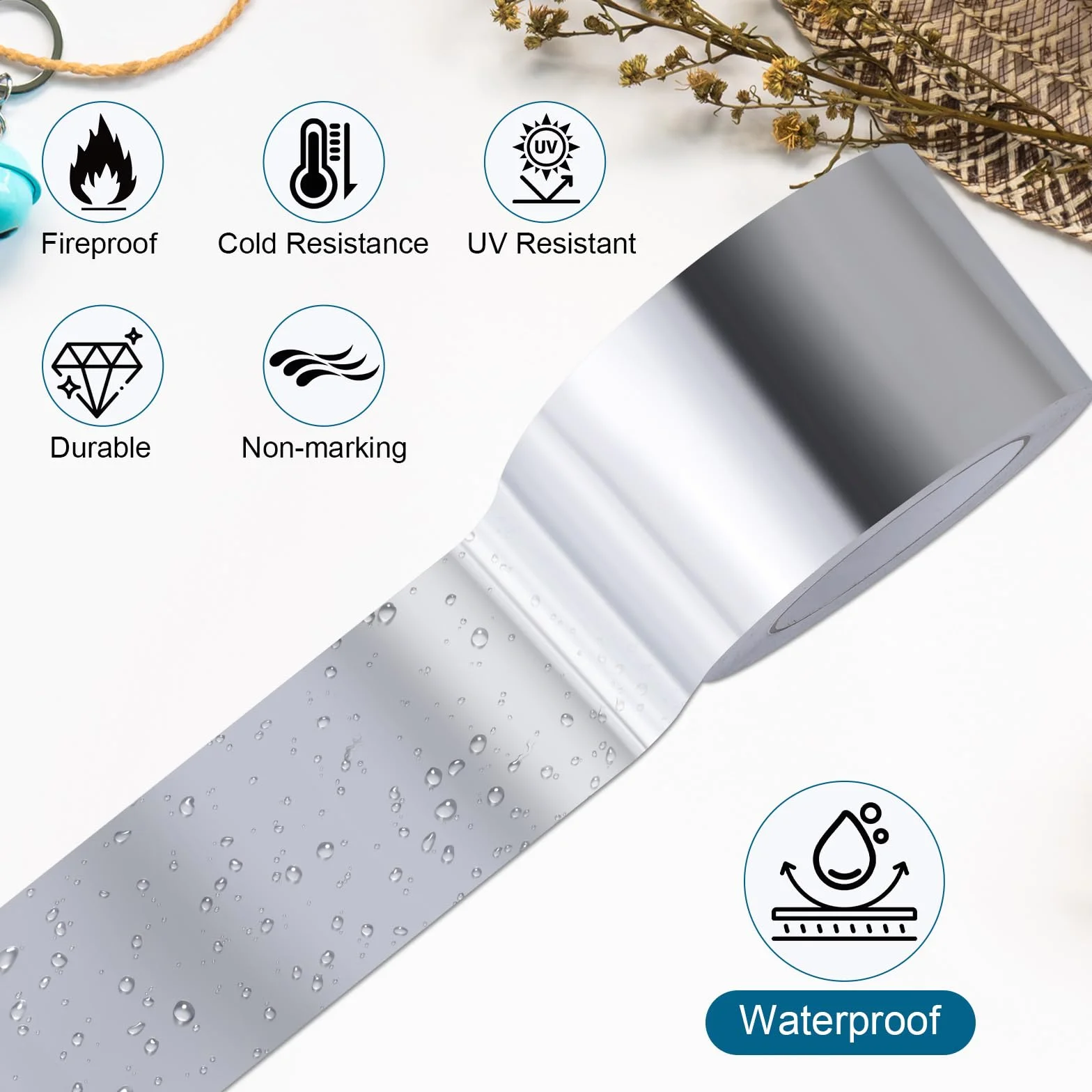 AiQInu Cinta de Aluminio 50mmX20m,Cinta Aluminio Adhesiva Impermeable y Resistente al Calor,Cinta Selladora Metálica para Conductos de Aire Altas y Bajas Temperaturas