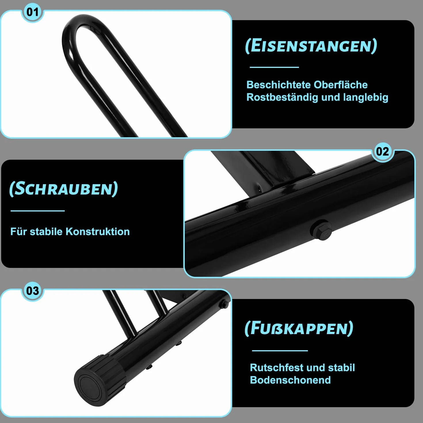 WOLTU Soporte para Bicicletas Exterior 2 Bicicletas Metálico Neumáticos 60 mm Negro