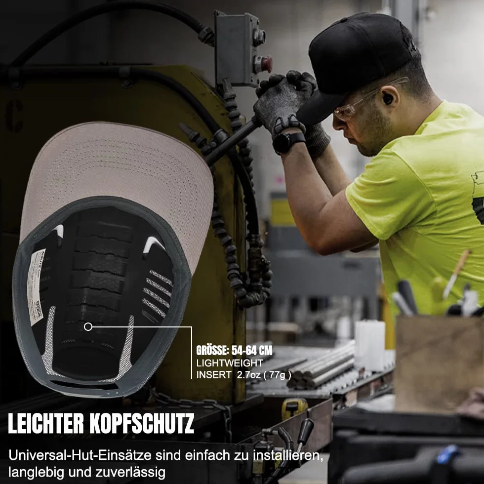 GREEN DEVIL Gorra de seguridad universal Insert Hard Shell ABS rígido transpirable ligero antichoque cabe en cualquier gorra de béisbol o hardhats para una cómoda protección de la cabeza