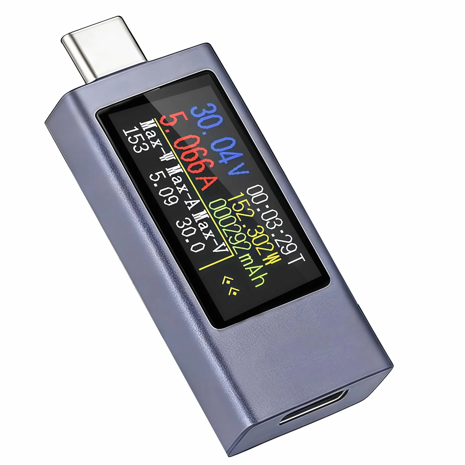 USB C Tester Voltímetro Amperímetro, Type C Tester, 240W 4-30V 0-12A Tipo C Probadores de Medidor, Courant et de Tension Amperemetre Capacité Alimentation Wattmètre Chargeur Détecteur