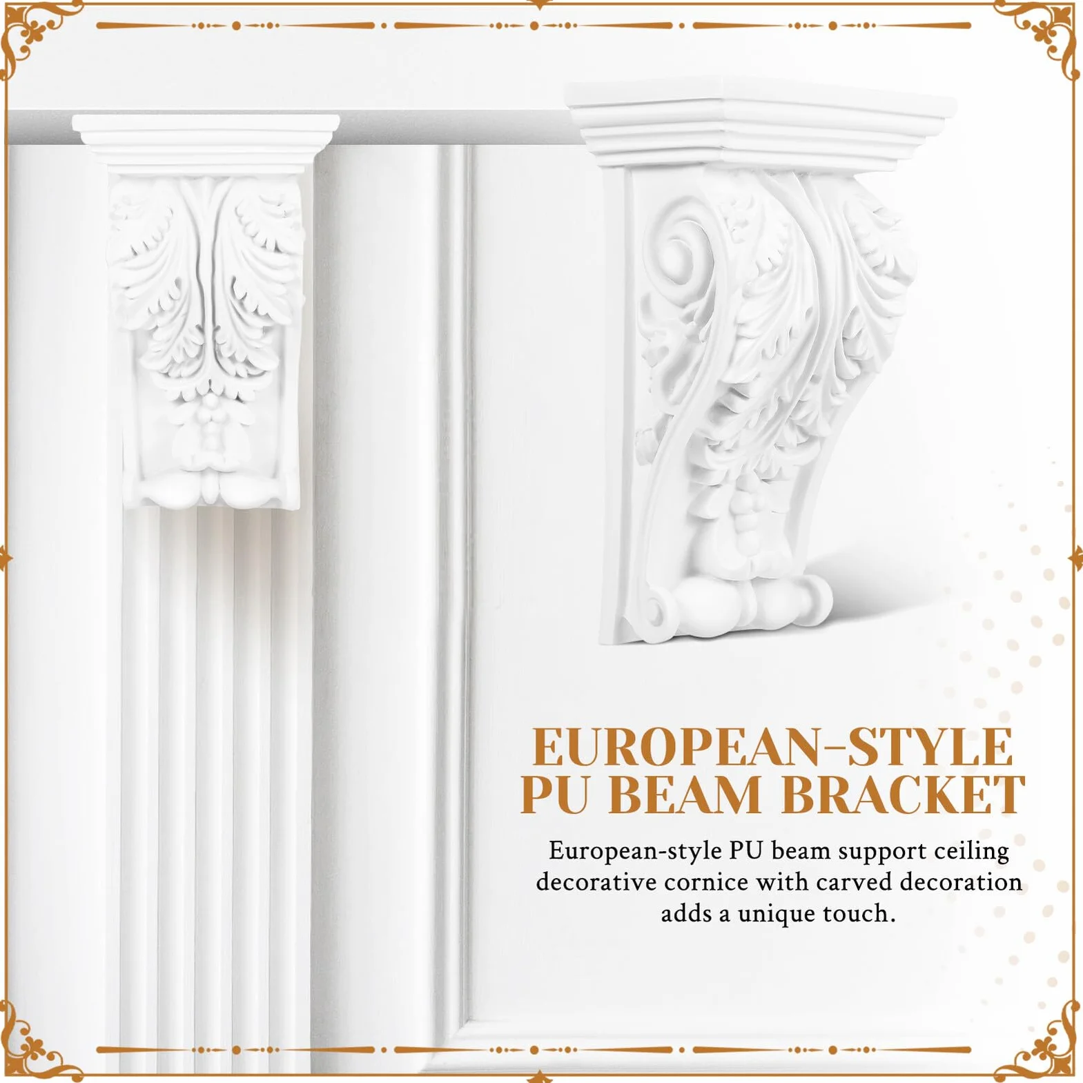 Ménsulas Clásicas de Estilo Europeo en Pu Blanco, Molduras de Madera Laburadas Ligeras para Embellecimiento del Hogar y Moldura para Esquina en Sala de Estar