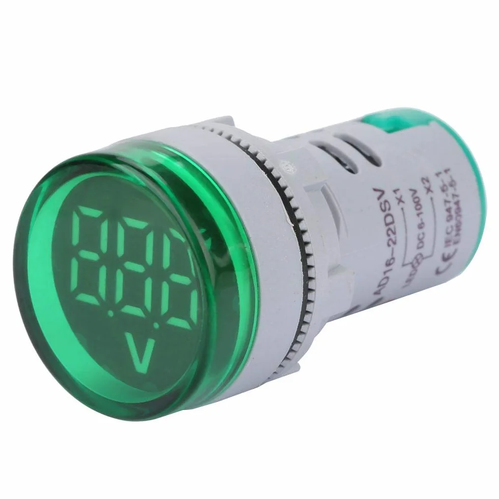 Voltímetro LED Digital Luminoso Indicador de Voltaje, Comprobador de Lámpara Redondo (Green)