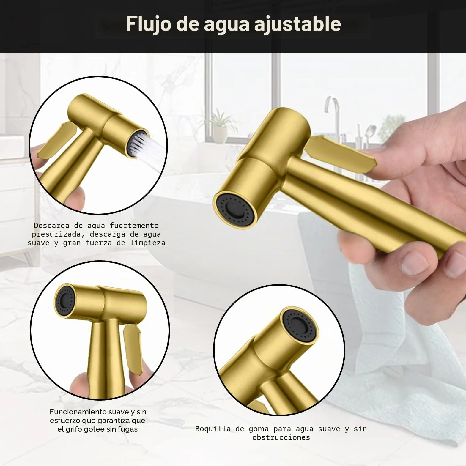 [LOSCHEN] Bidé de pared Kit de pulverización para inodoro, pulverizador de mano accesorio de inodoro de acero inoxidable para mascotas cuarto de baño/higiene personal/baño (Glod)