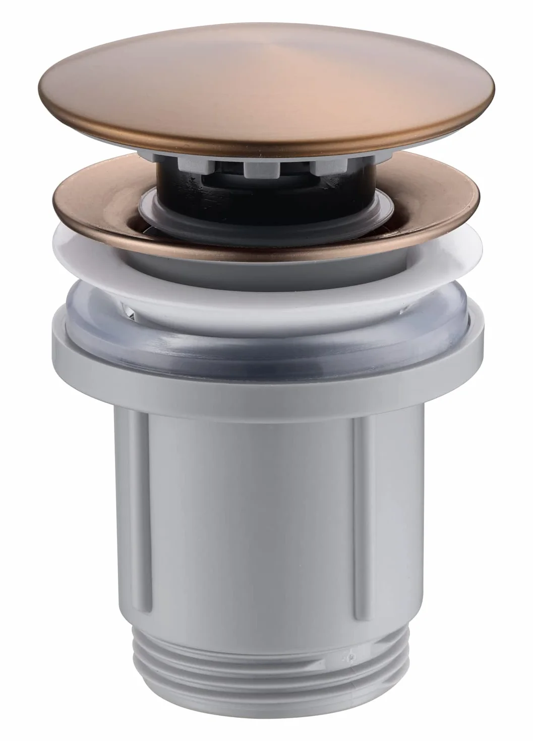Valvula de Click Clack para Lavabos y Bides Desague Lavabo Universal con Rebosadero Pop-Up Oro Rosa Cepillado VCC021