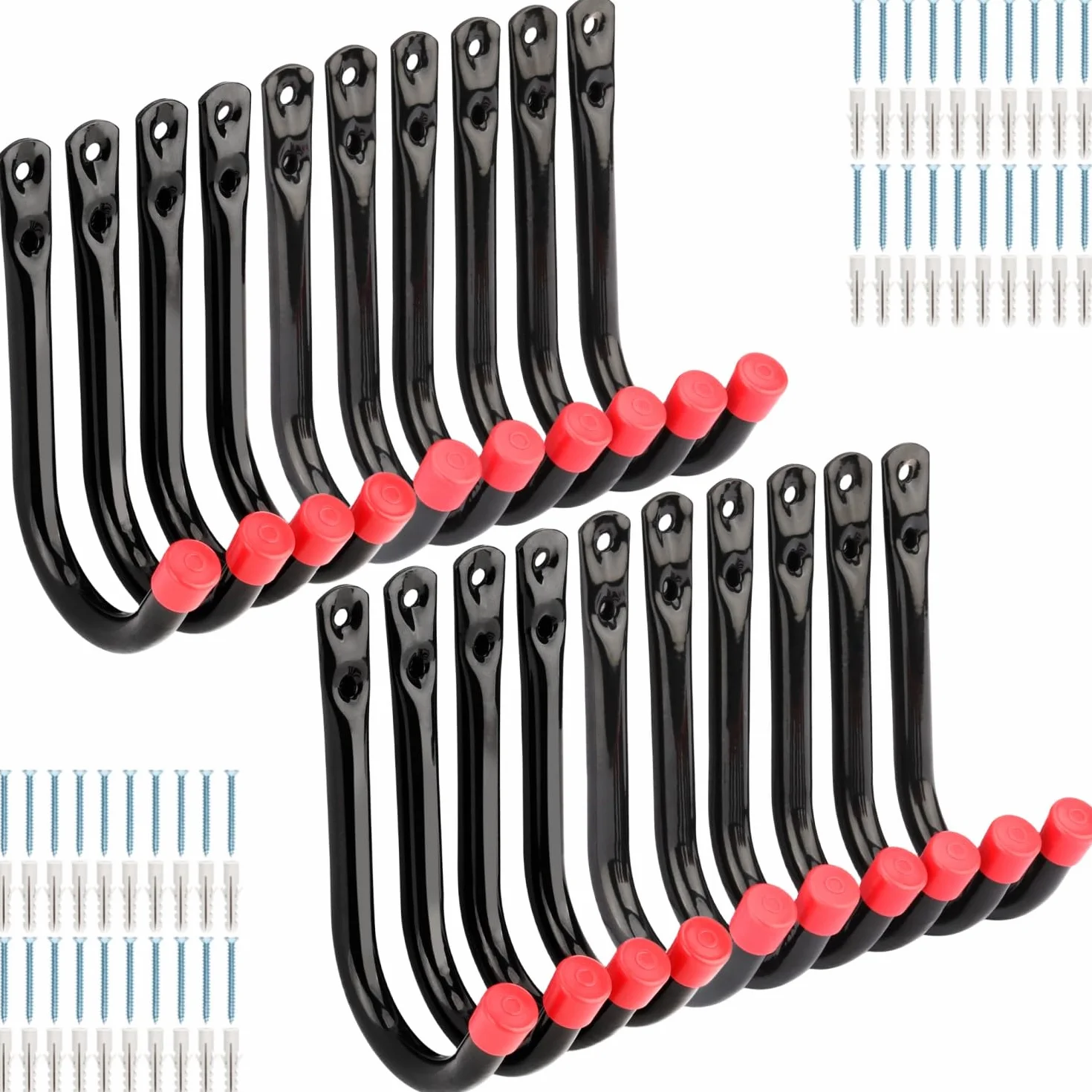 Ganchos de garaje, 20 ganchos J resistentes, 9 cm, soporte de pared de acero para escalera, bicicleta, manguera de jardín, cuerda, bolsas de equipamiento deportivo