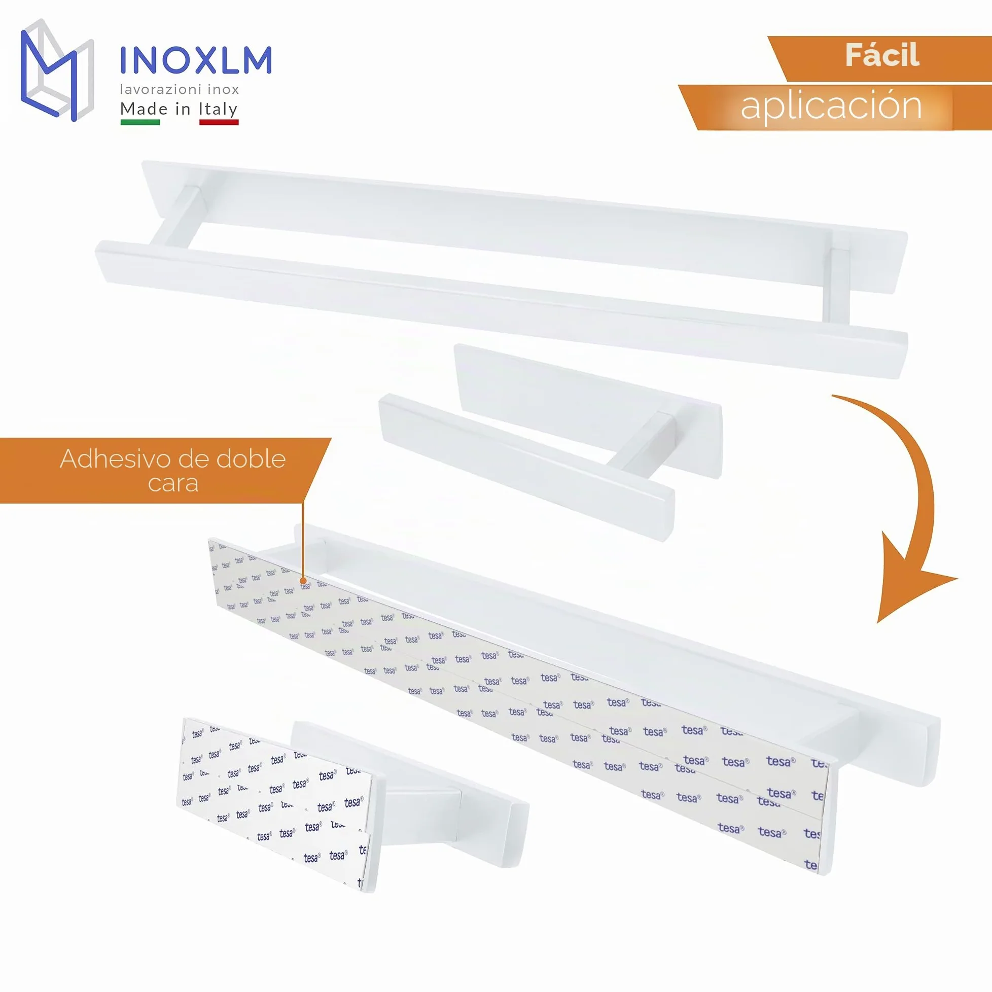 INOXLM - Kit de Baño Adhesivo | Toallero y Portarrollos Sin Agujeros | Porta Papel Higiénico (Kit Completo 2 Piezas, Blanco)